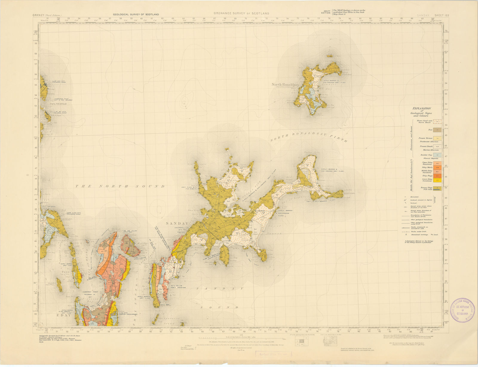 Associate Product Sanday. Geological Survey of Scotland sheet 122. Dennis Head Orkney 1956 map