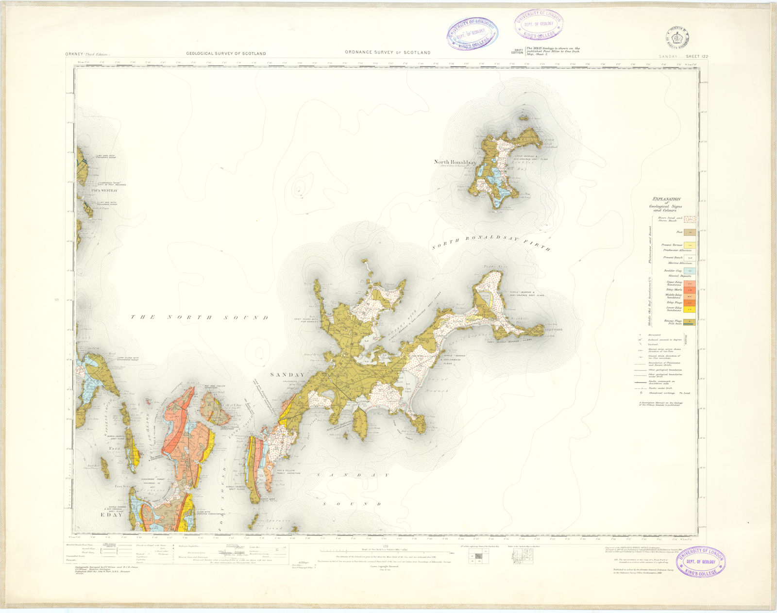 Associate Product Sanday. Geological Survey of Scotland sheet 122. Dennis Head Orkney 1932 map