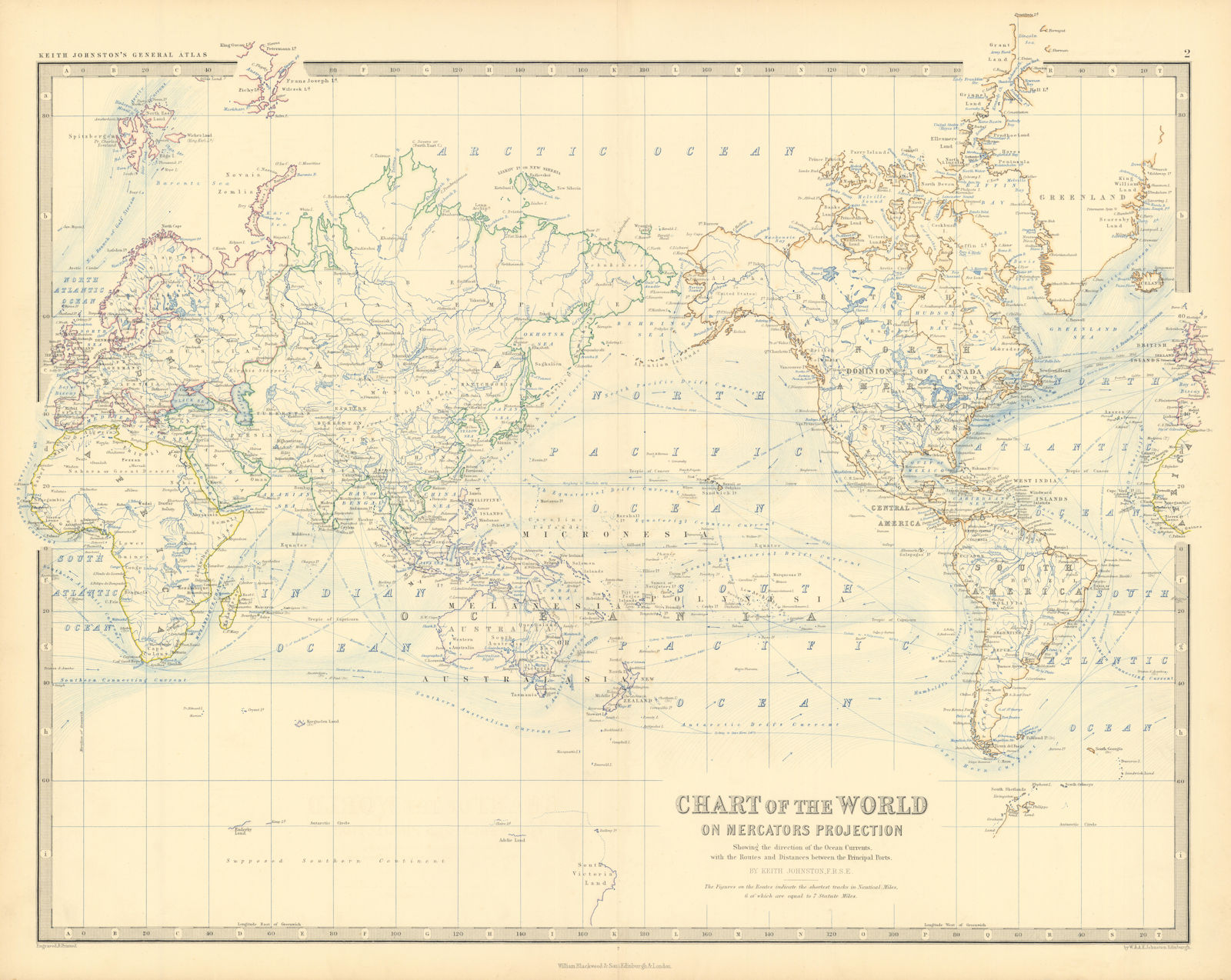 Associate Product The World on Mercator's Projection. Steamer routes 50x60cm. JOHNSTON 1876 map