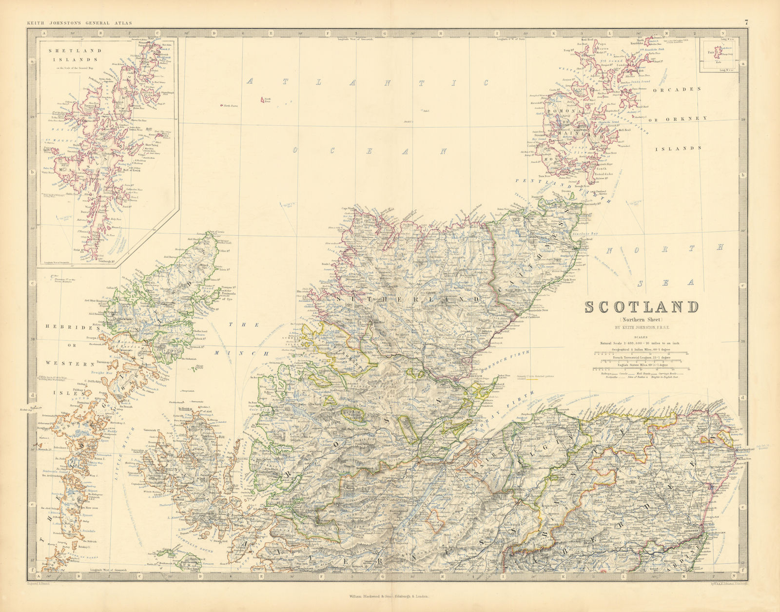 Associate Product Scotland (North). Scottish Highlands & Islands. 50x60cm. JOHNSTON 1876 old map