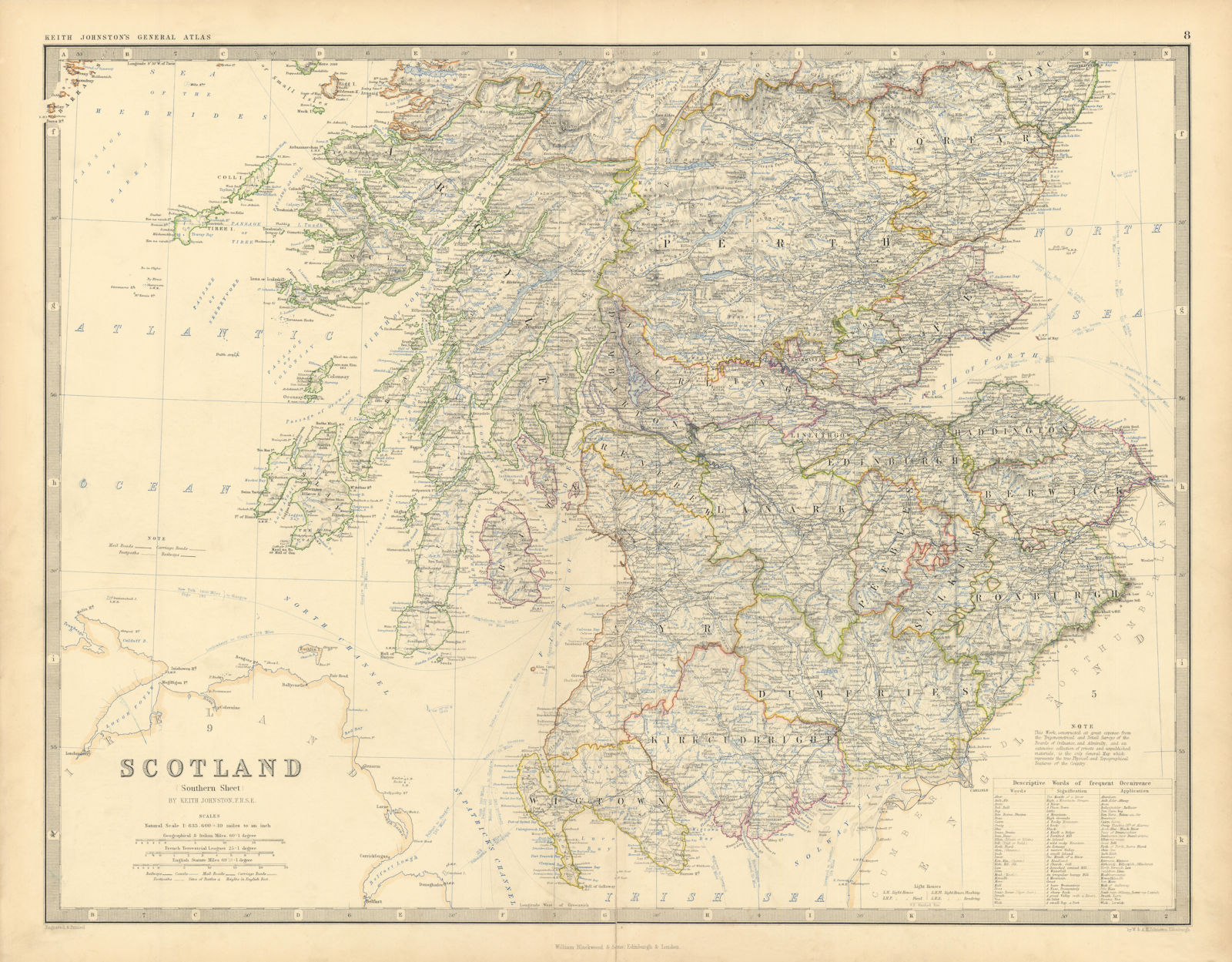 Associate Product Scotland (Southern Sheet) 50x60cm. JOHNSTON 1876 old antique map plan chart