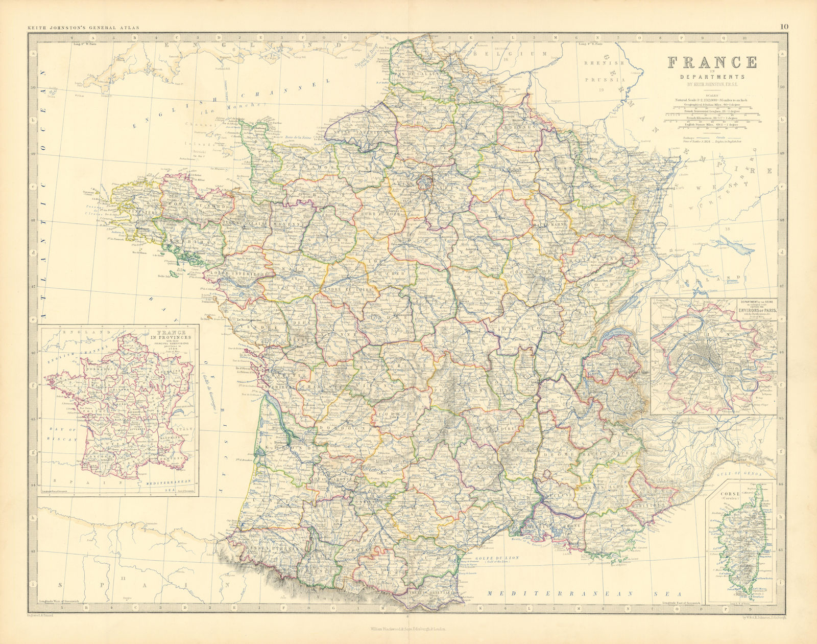 France in Departments. Departements. Large 50x60cm. JOHNSTON 1876 old map