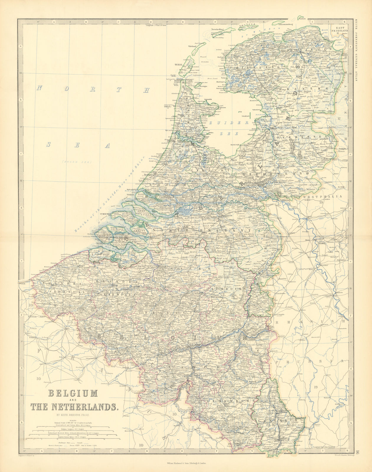 Associate Product Belgium, Netherlands & Luxembourg. Benelux. Large 50x60cm. JOHNSTON 1876 map