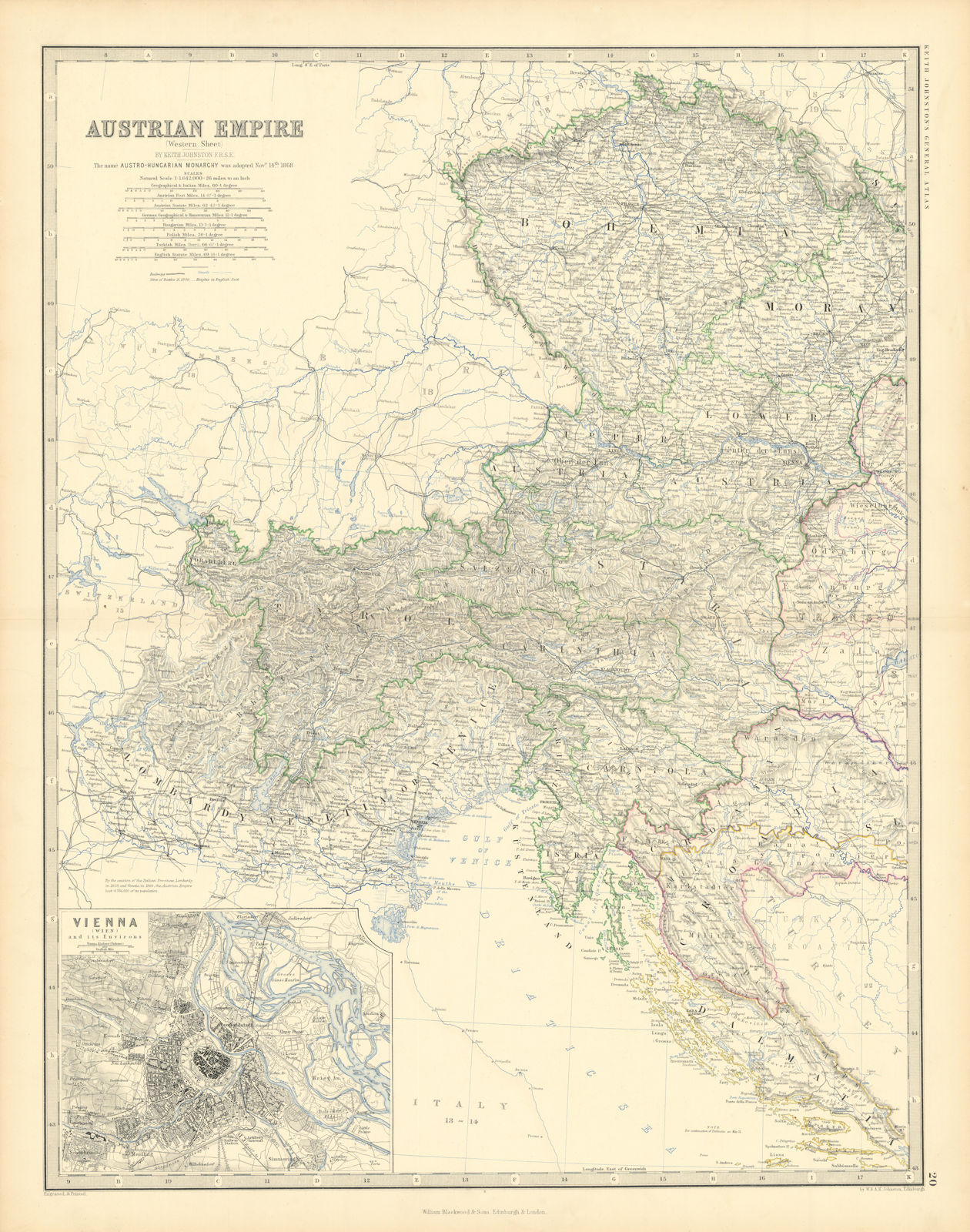 Associate Product Austro-Hungarian Monarchy (West) Vienna Austria. 50x60cm. JOHNSTON 1876 map