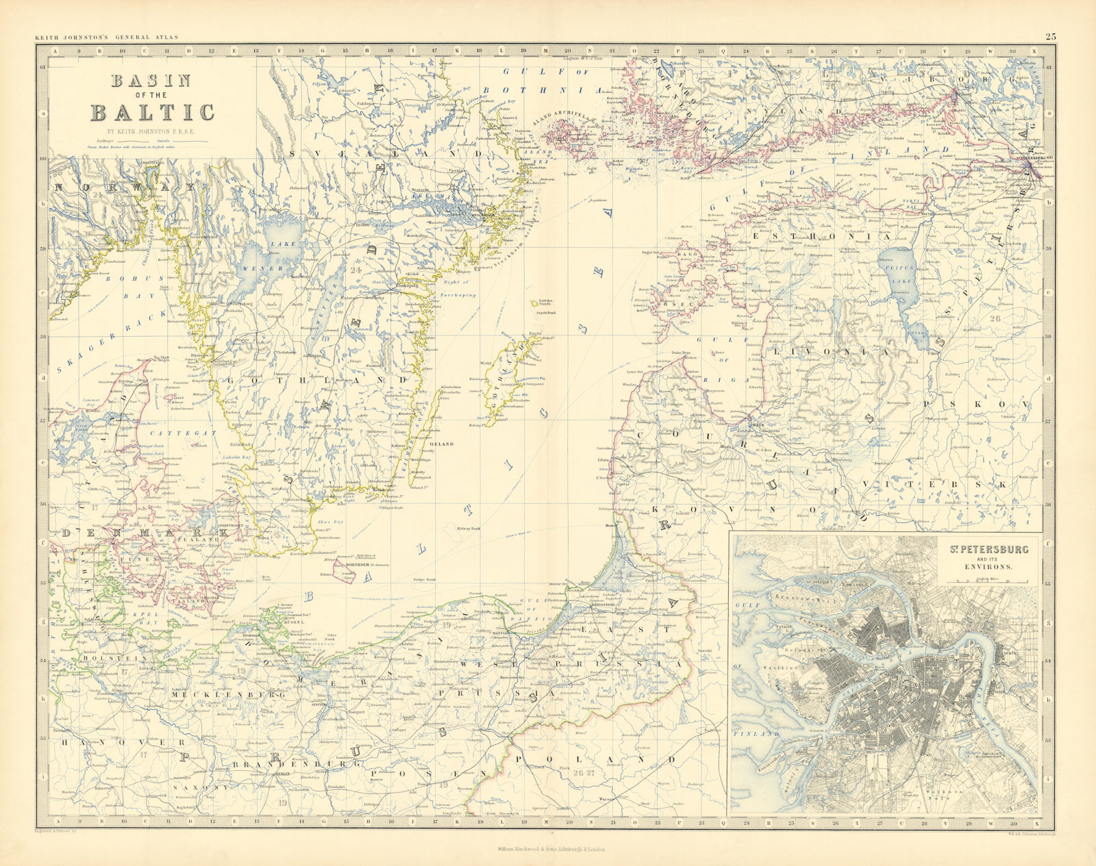 Associate Product Baltic Sea. Latvia Lithuania Estonia St Petersburg. 50x60cm. JOHNSTON 1876 map