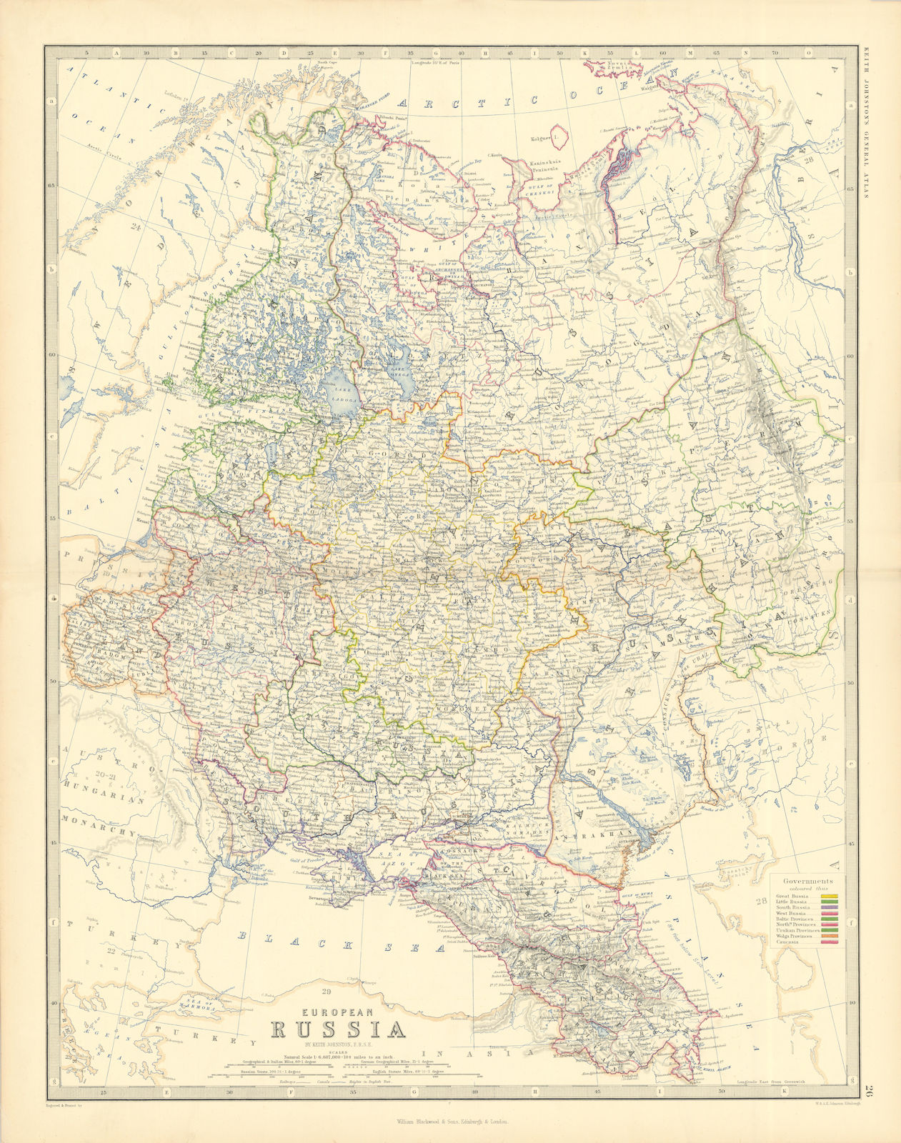 European Russia. Caucasus Baltic States Ukraine 50x60cm. JOHNSTON 1876 old map