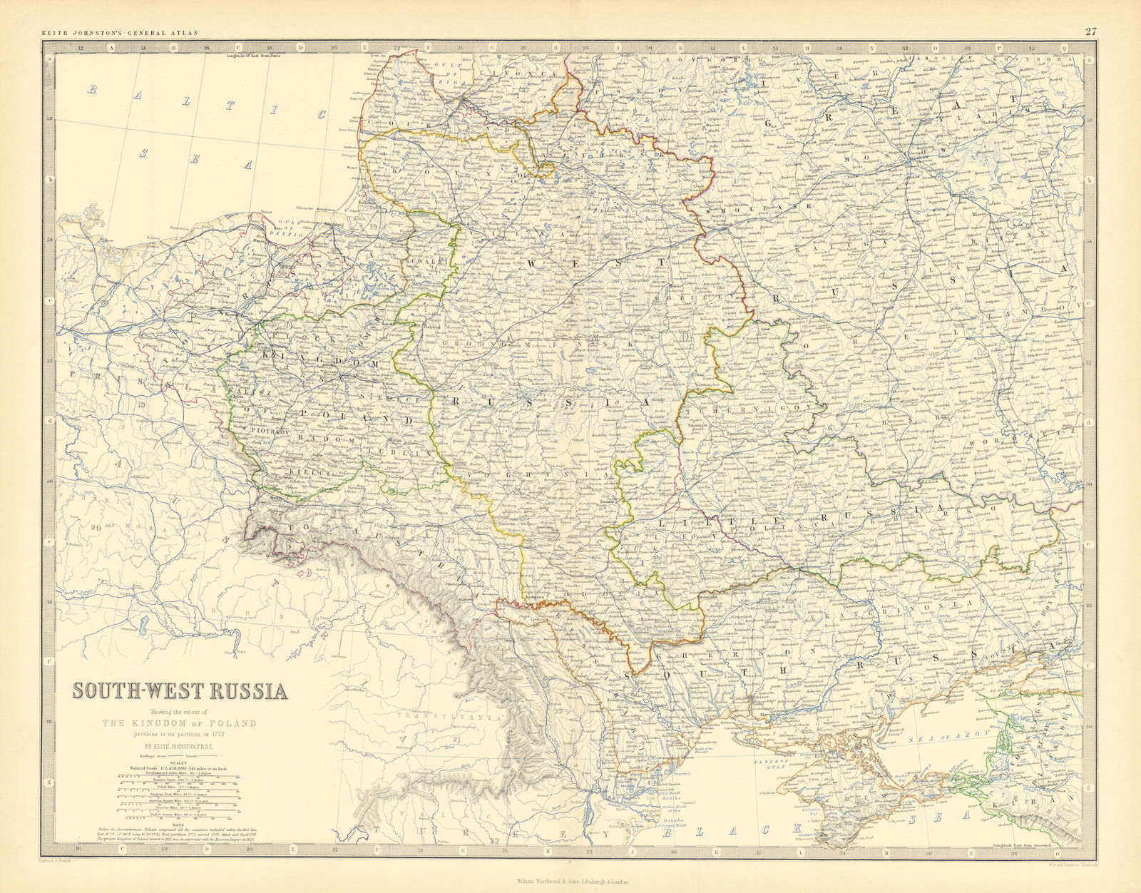 South-west Russia. Ukraine Belarus Poland 1772. 50x60cm. JOHNSTON 1876 old map