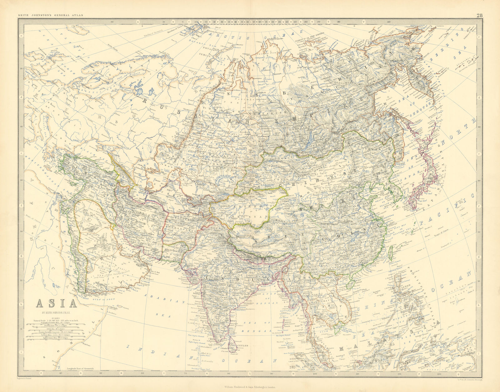 Asia. Arabia Persia Siam Burma India China Russia 50x60cm. JOHNSTON 1876 map