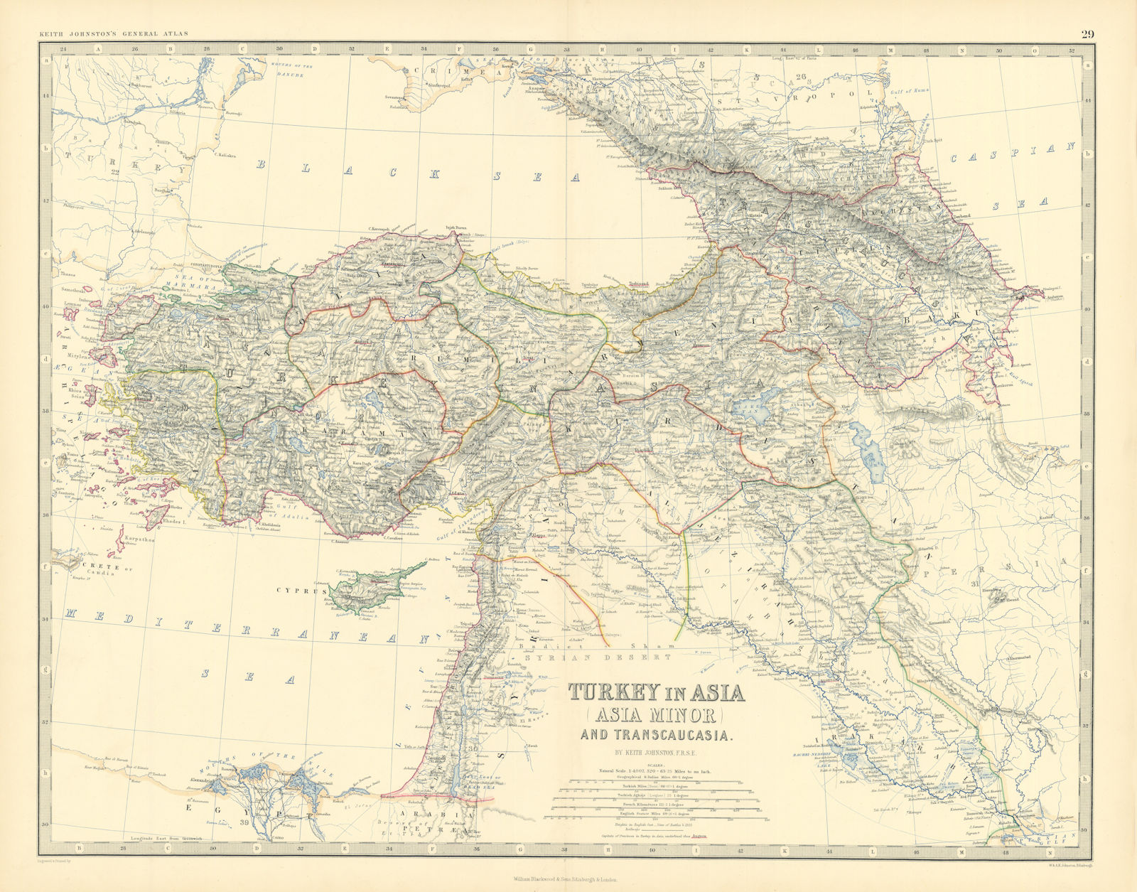 Turkey in Asia (Asia Minor) & Transcaucasia. Levant. 50x60cm. JOHNSTON 1876 map