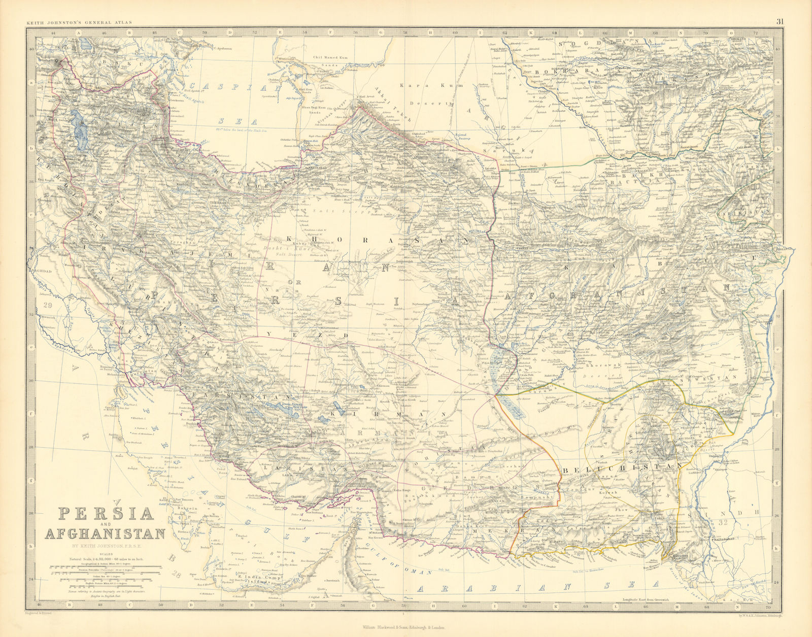 Associate Product Persia and Afghanistan. Iran Beluchistan SW Asia. 50x60cm. JOHNSTON 1876 map