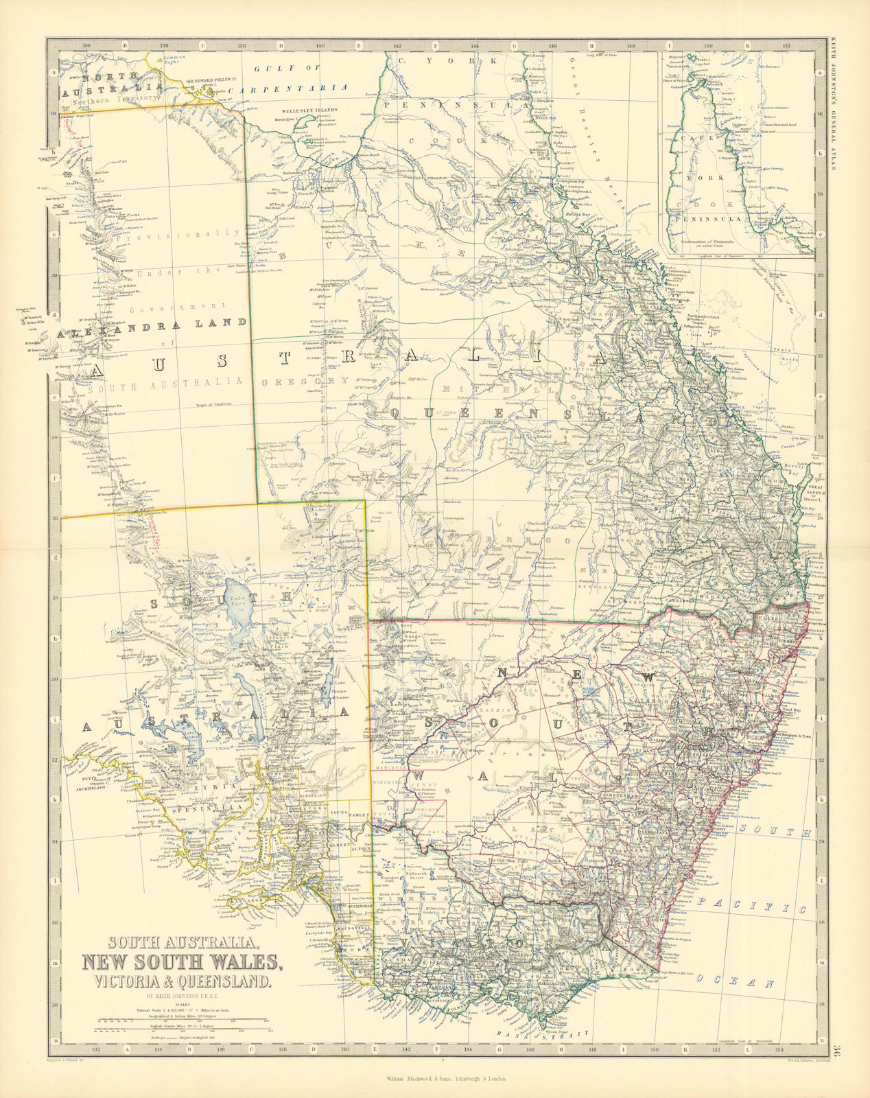 Associate Product South Australia New South Wales Victoria Queensland 50x60cm. JOHNSTON 1876 map