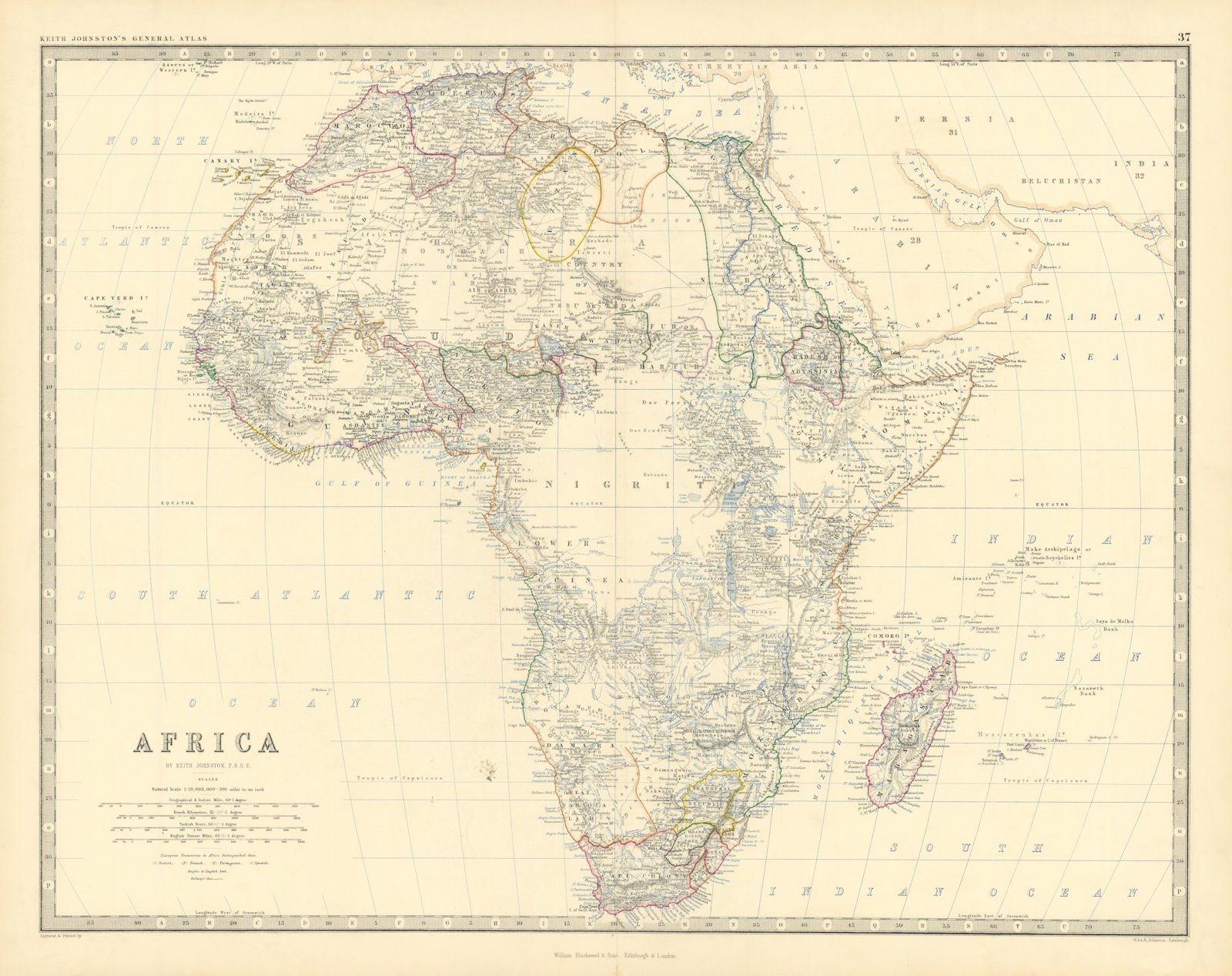 Associate Product Africa pre Scramble. Nigritia Gando Sokoto Bornu. 50x60cm. JOHNSTON 1876 map