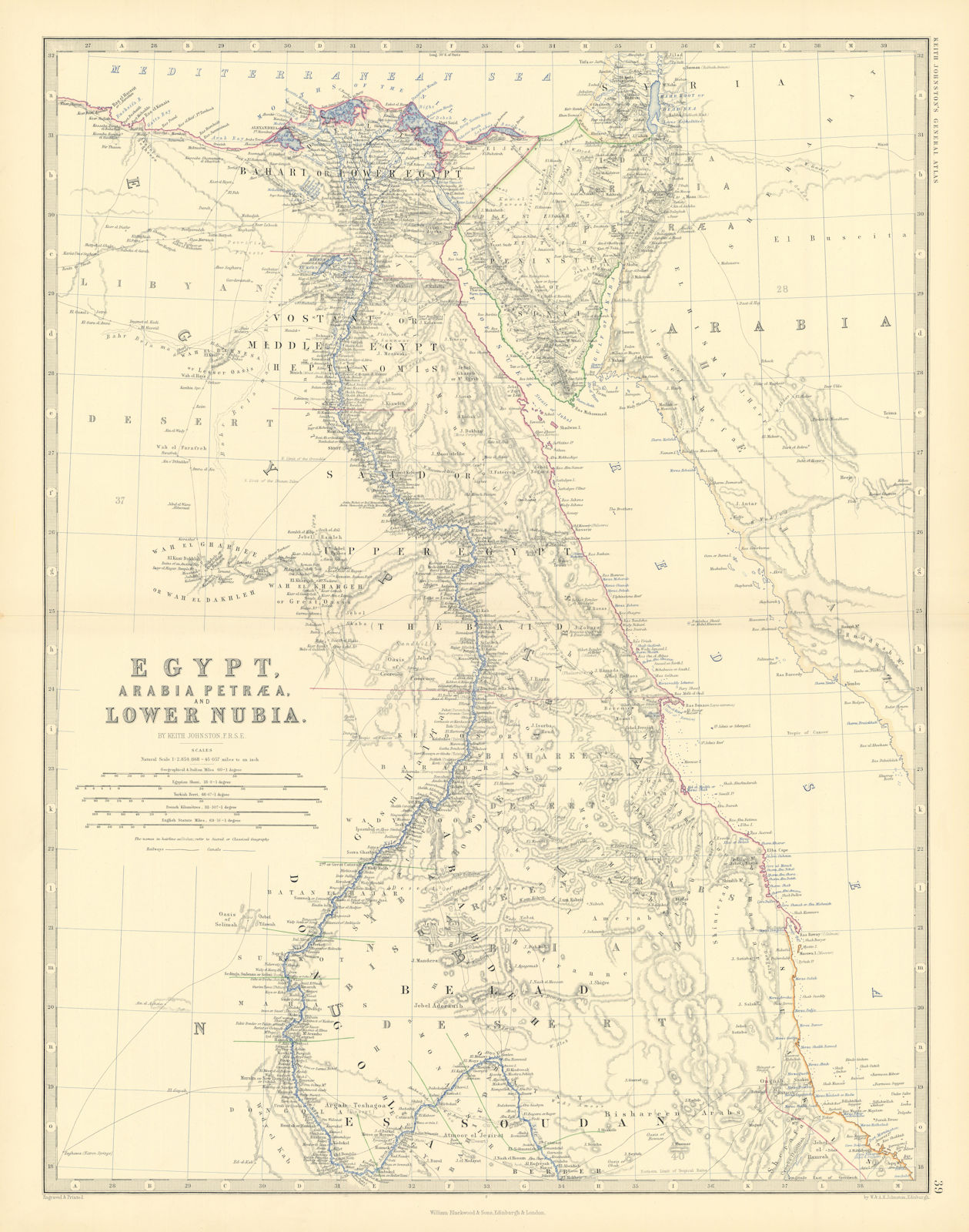 Associate Product Egypt, Arabia Petraea & Lower Nubia. Nile valley. 50x60cm. JOHNSTON 1876 map