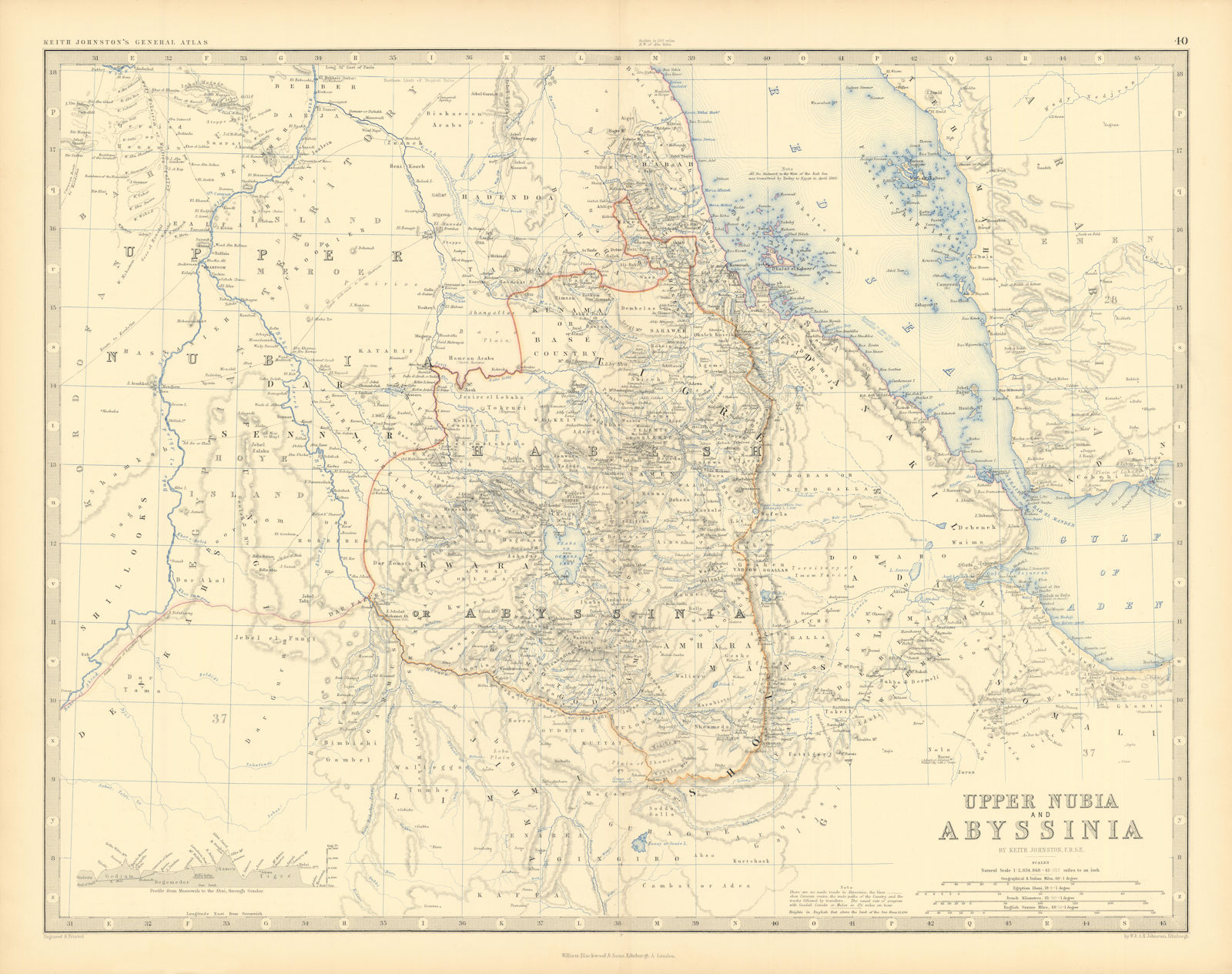 Upper Nubia and Abyssinia. Ethiopia Sudan Eritrea. 50x60cm. JOHNSTON 1876 map