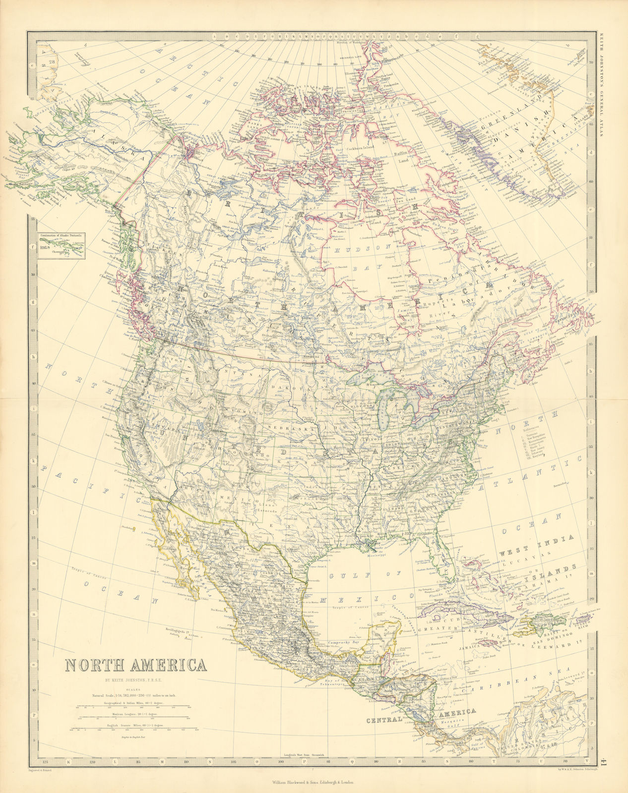 North America. United States Danish America Greenland 50x60cm. JOHNSTON 1876 map