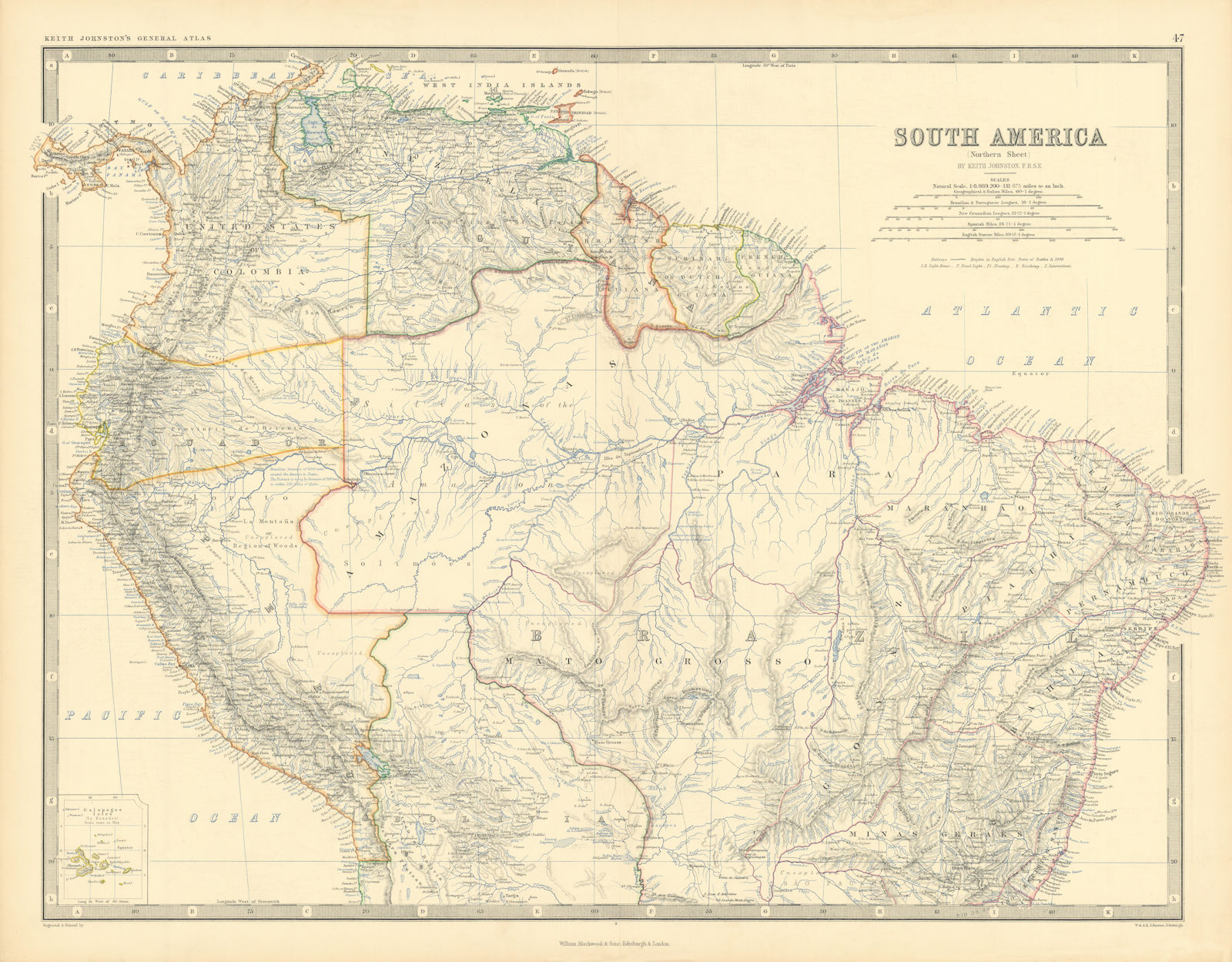 Associate Product South America (North). Brazil Colombia Peru &c. 50x60cm. JOHNSTON 1876 old map