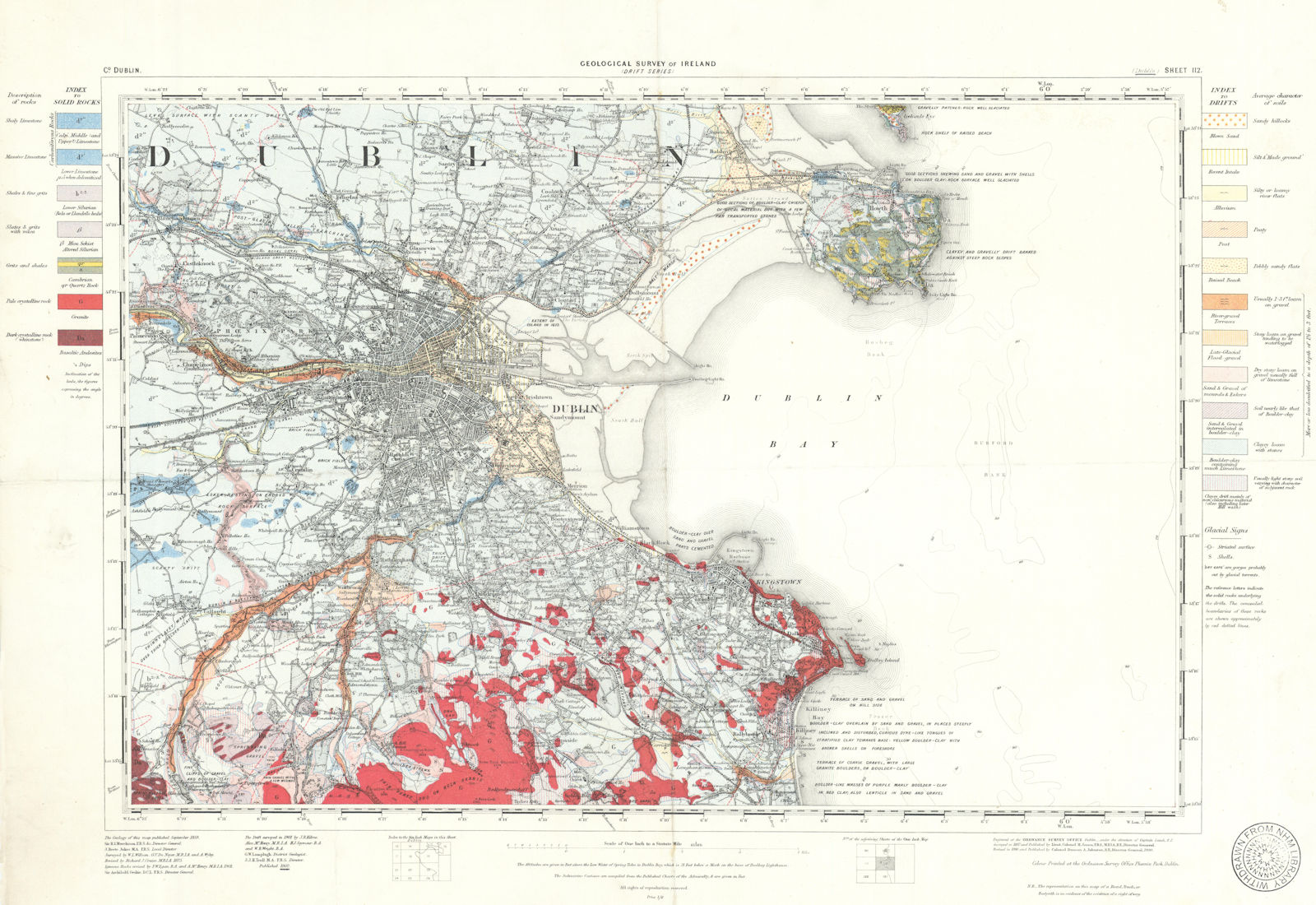 Geological Survey of Ireland (Drift Series) Sheet 112 - Dublin. 40x57cm 1902 map