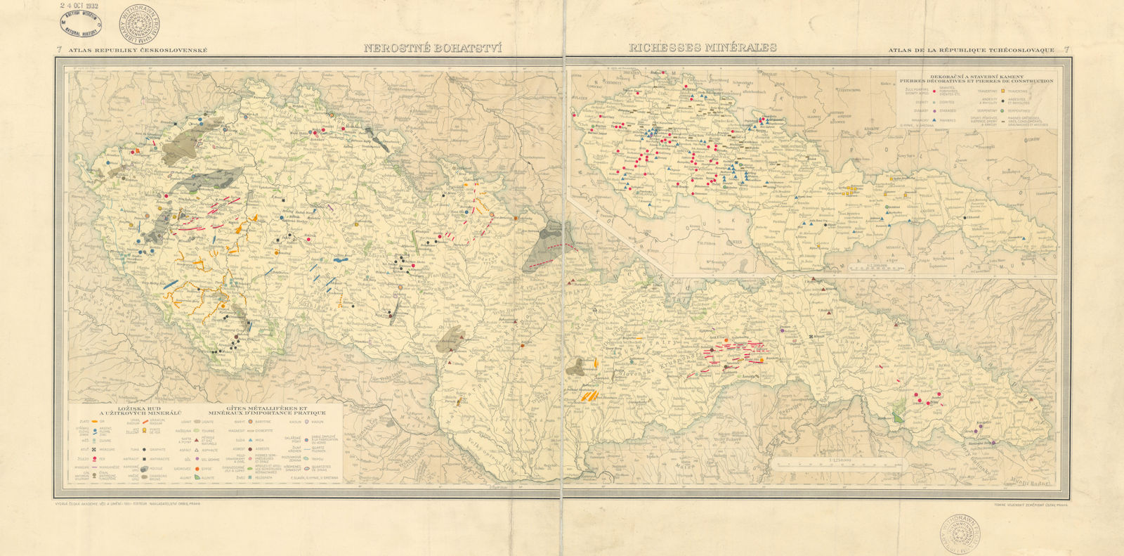 Čekoslovenské - Nerostné Bohatstvi. Czechoslovakia - Mineral Resources 1931 map