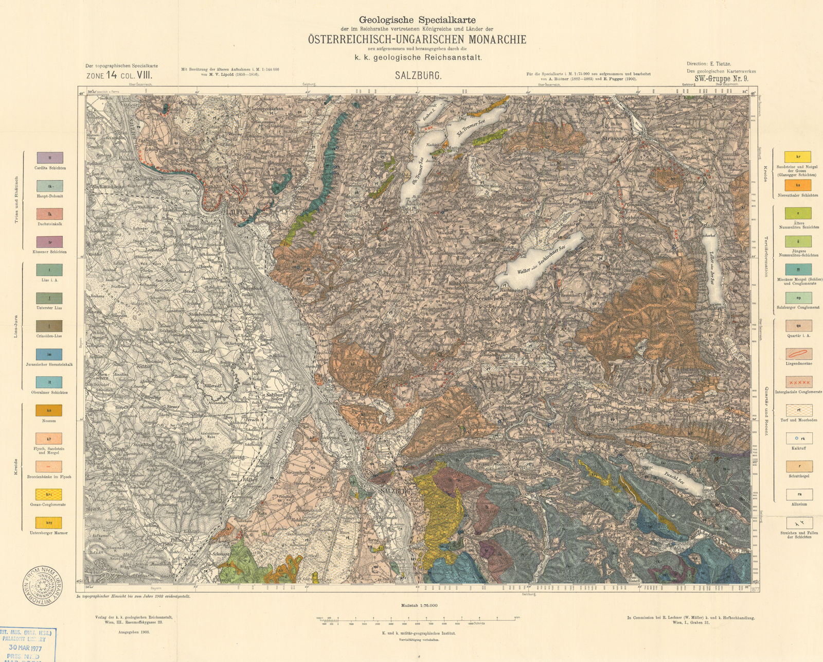 Geologische Spezialkarte Öst.-Ung. Monarchie. Salzburg. Austria 50x62cm 1903 map