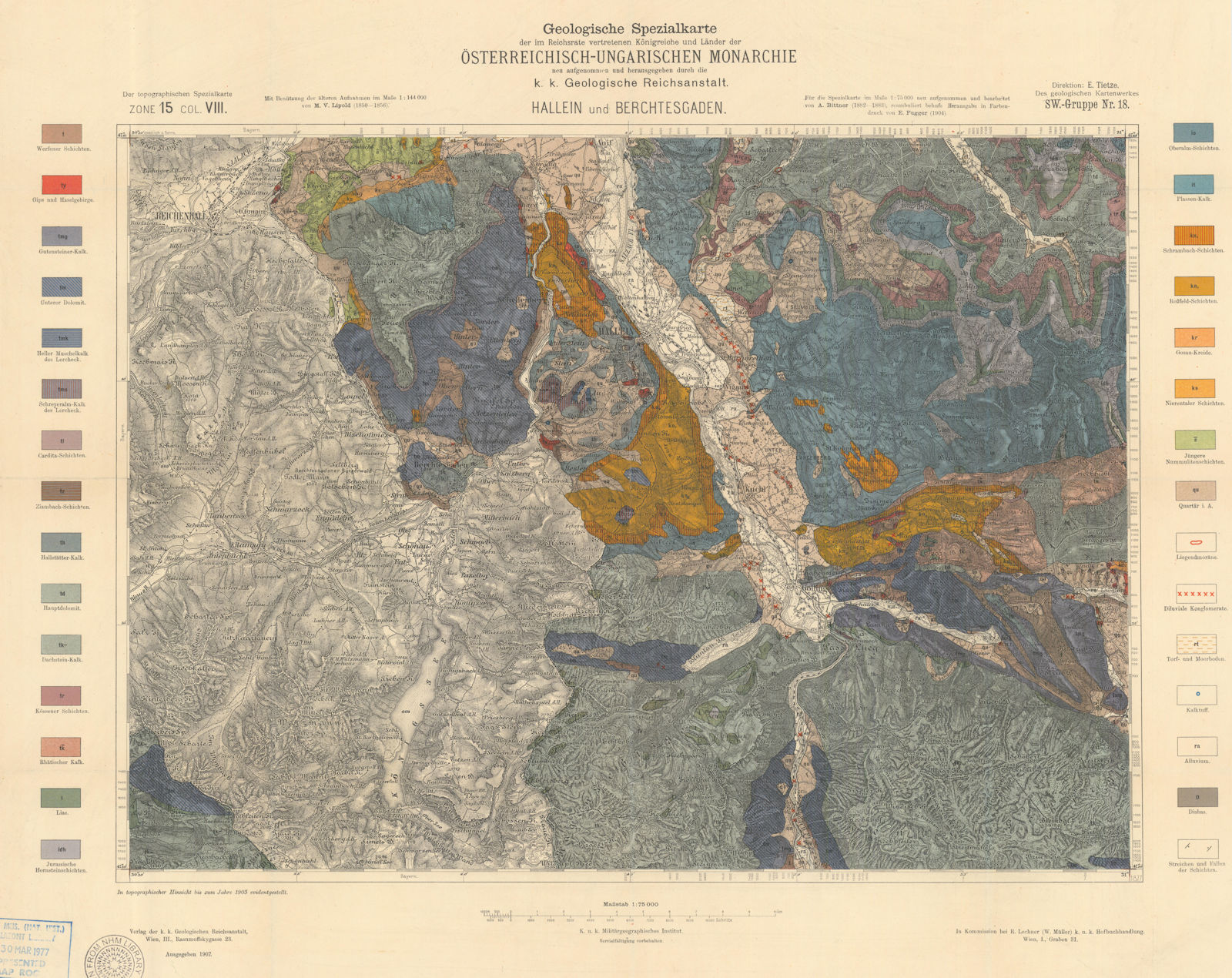 Geologische Spezialkarte Öst.-Ung. Monarchie. Hallein Berchtesgaden 1907 map