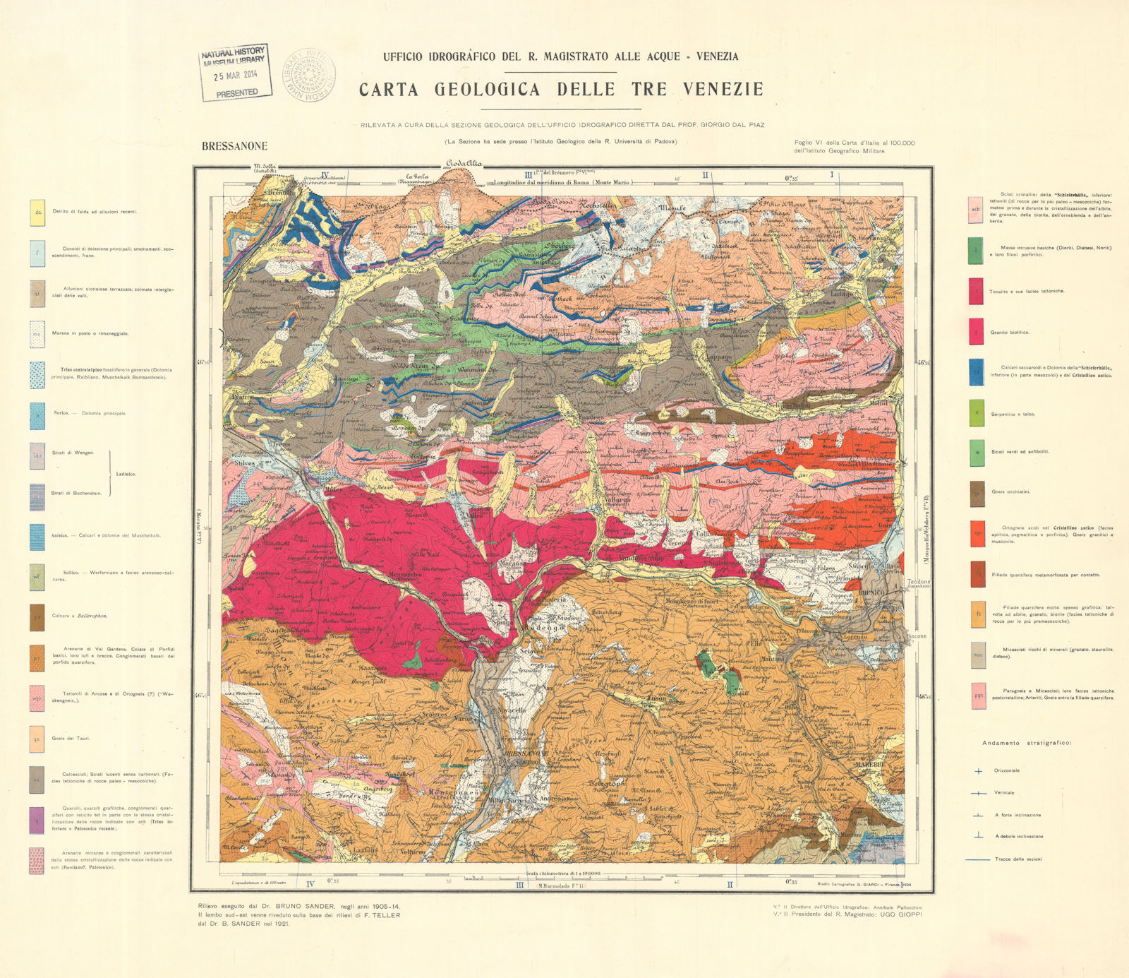 Carta geologica delle Tre Venezie #6 Bressanone/Brixen Northern Bolzano 1924 map