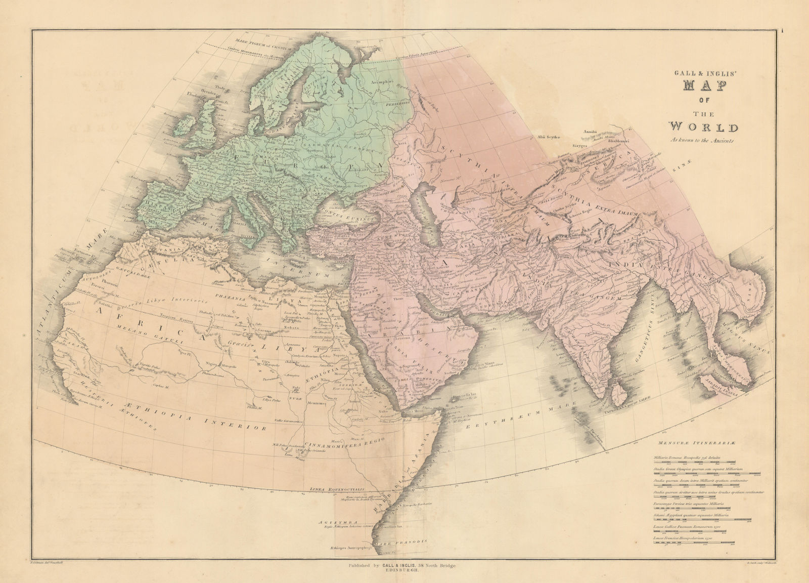 Associate Product Gall & Inglis' Map of the World, as known to the Ancients 1850 old antique