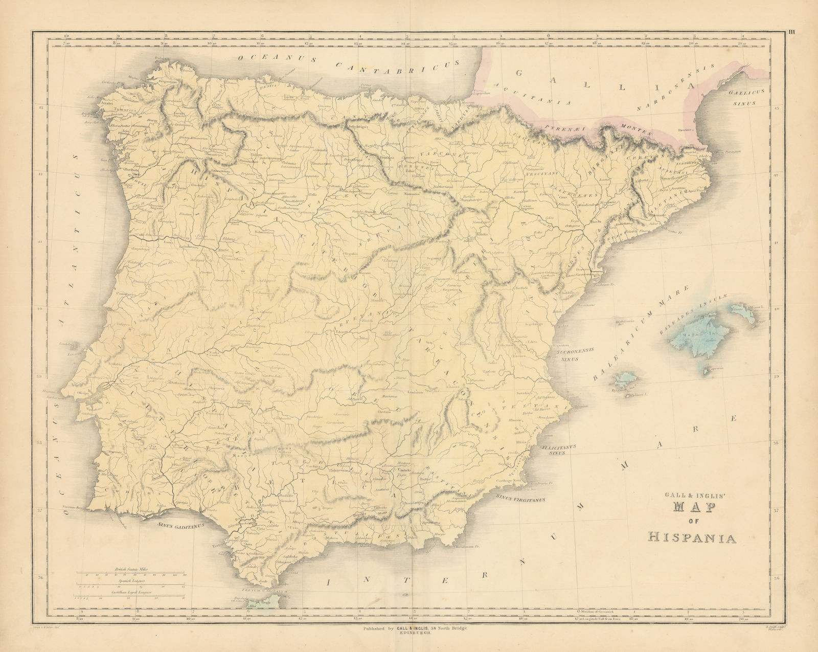 Associate Product Gall & Inglis' Map of Hispania. Ancient Iberia Spain Italy 1850 old