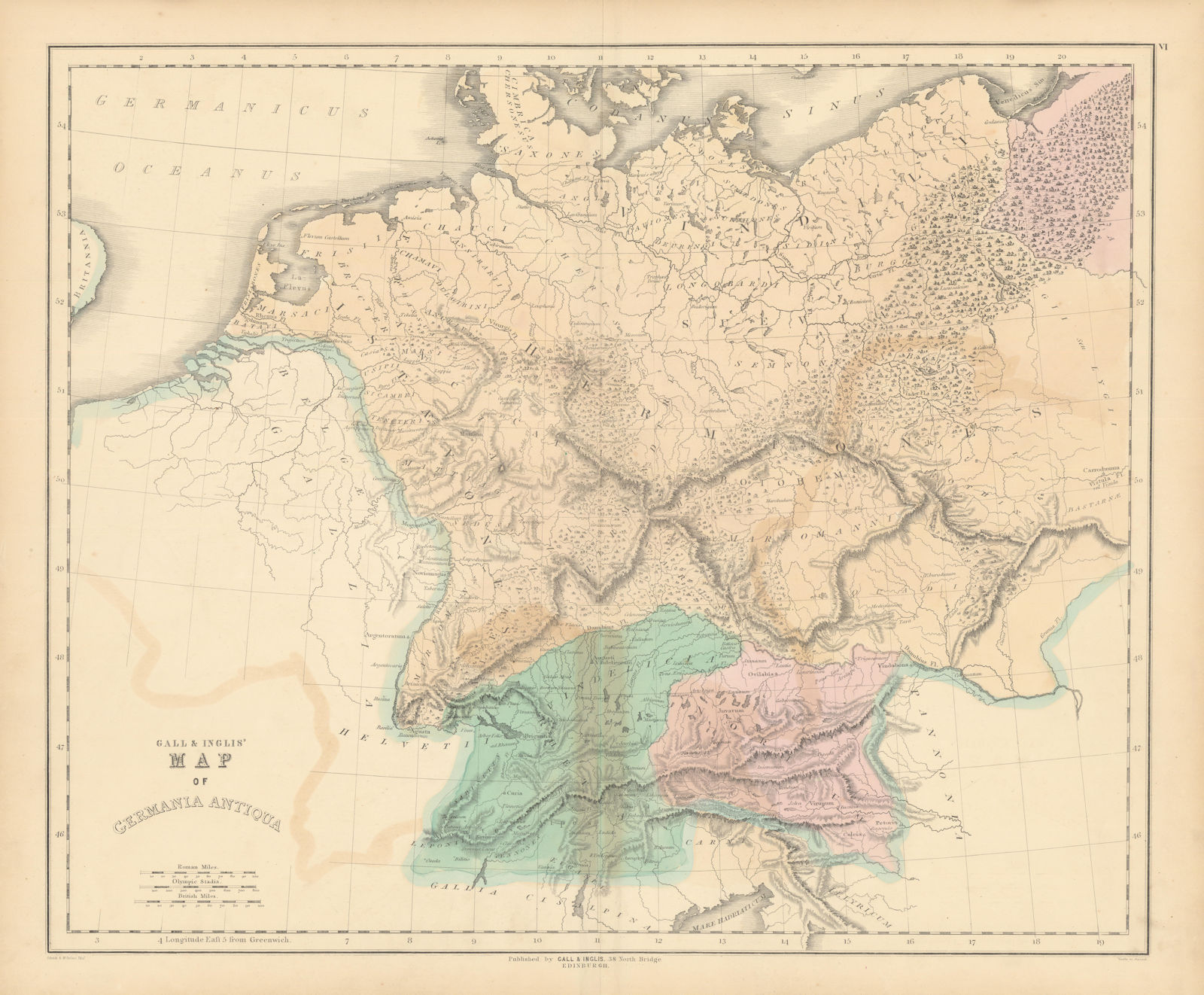 Associate Product Gall & Inglis' Map of Germania Antiqua. Ancient Germany & Central Europe 1850