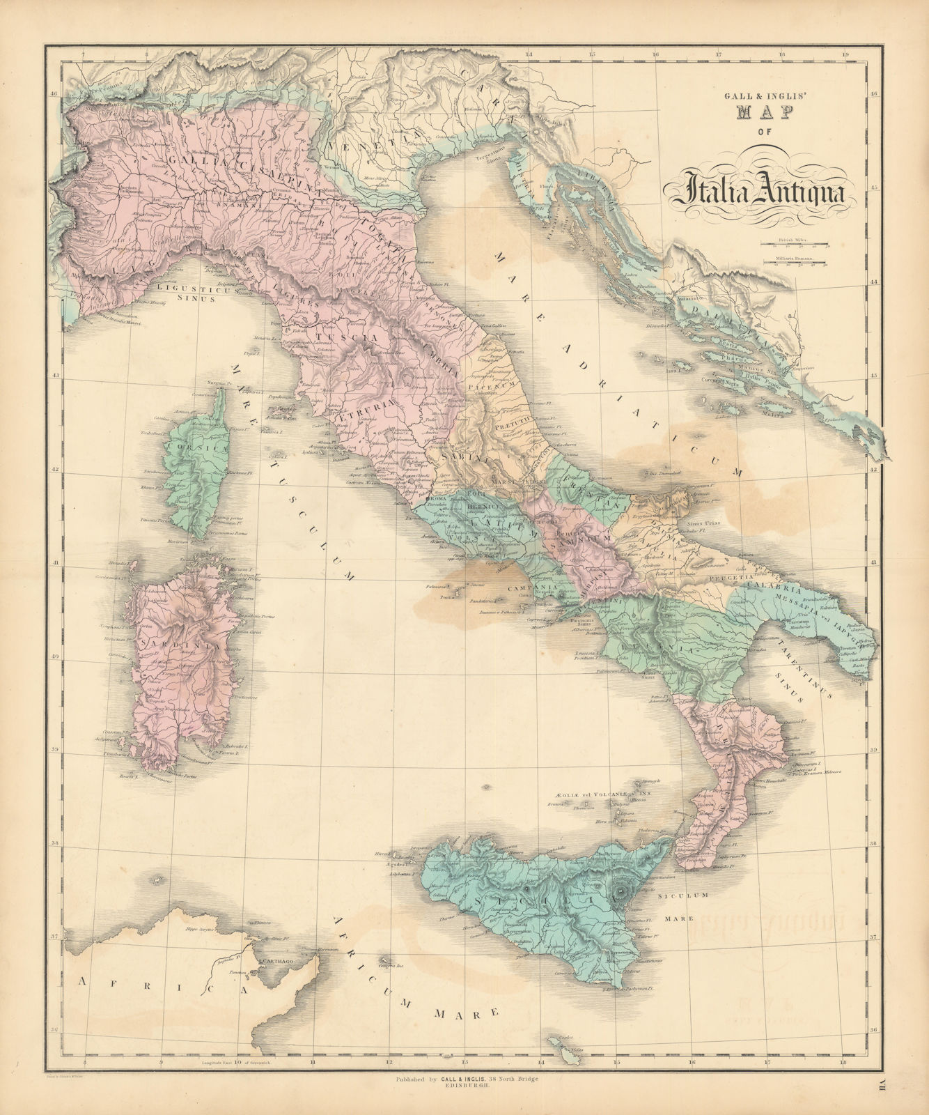 Associate Product Gall & Inglis Map of Italia Antiqua. Ancient Italy. Pre-Roman Italic tribes 1850