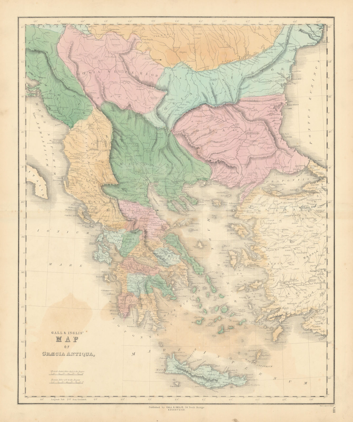 Associate Product Gall & Inglis' Map of Graecia Antiqua. Ancient Greece provinces 1850 old