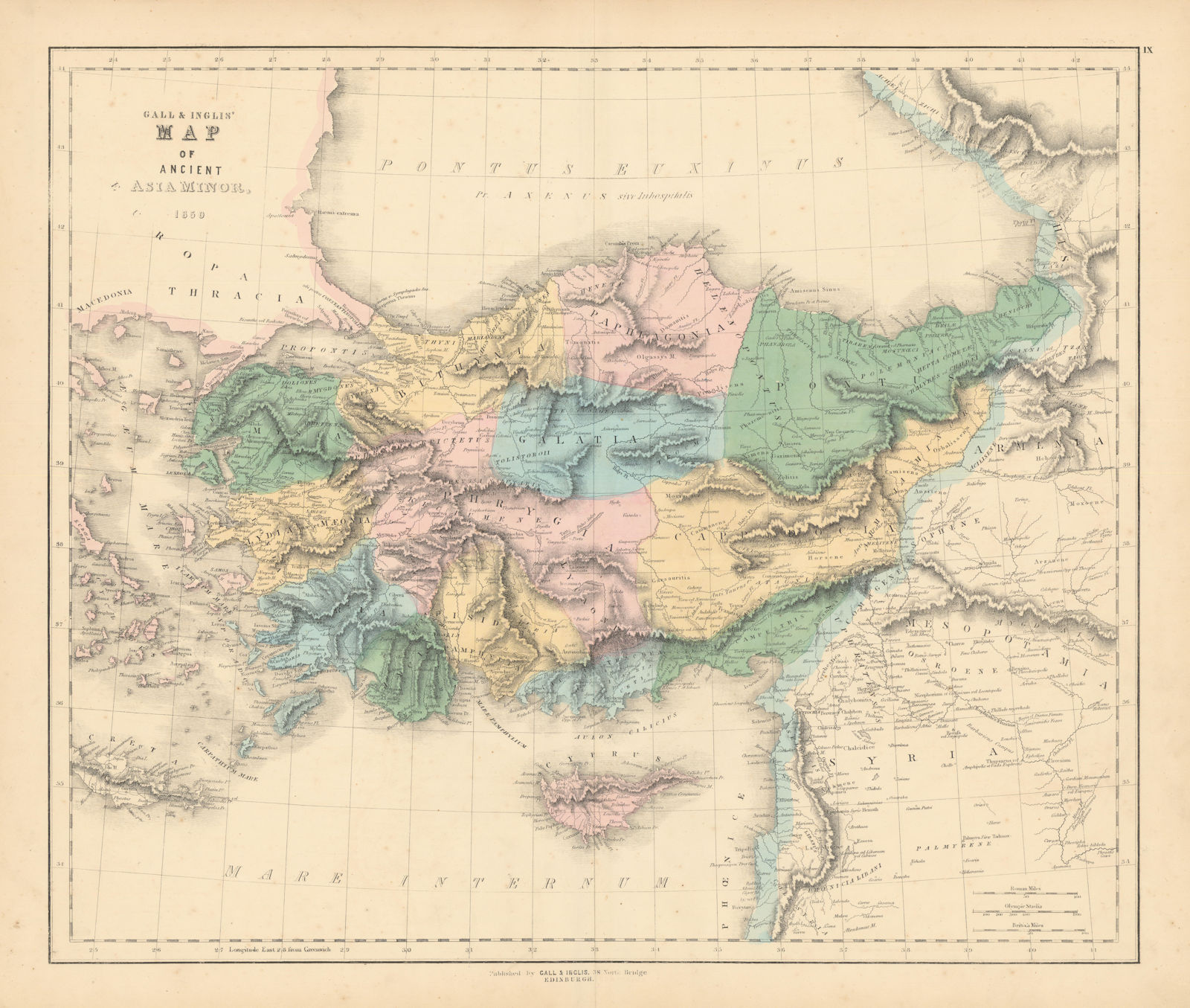 Gall & Inglis' Map of Ancient Asia Minor. Anatolia / Turkey 1850 old