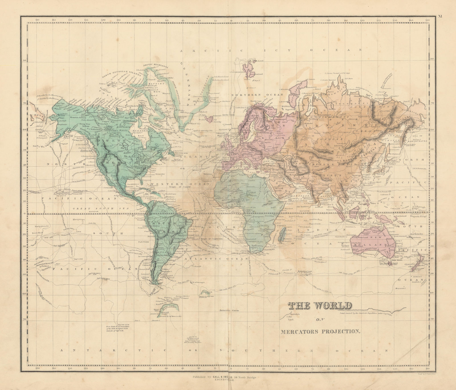 Associate Product World on Mercator's [but closer to Gall's Stereographic] Projection 1850 map