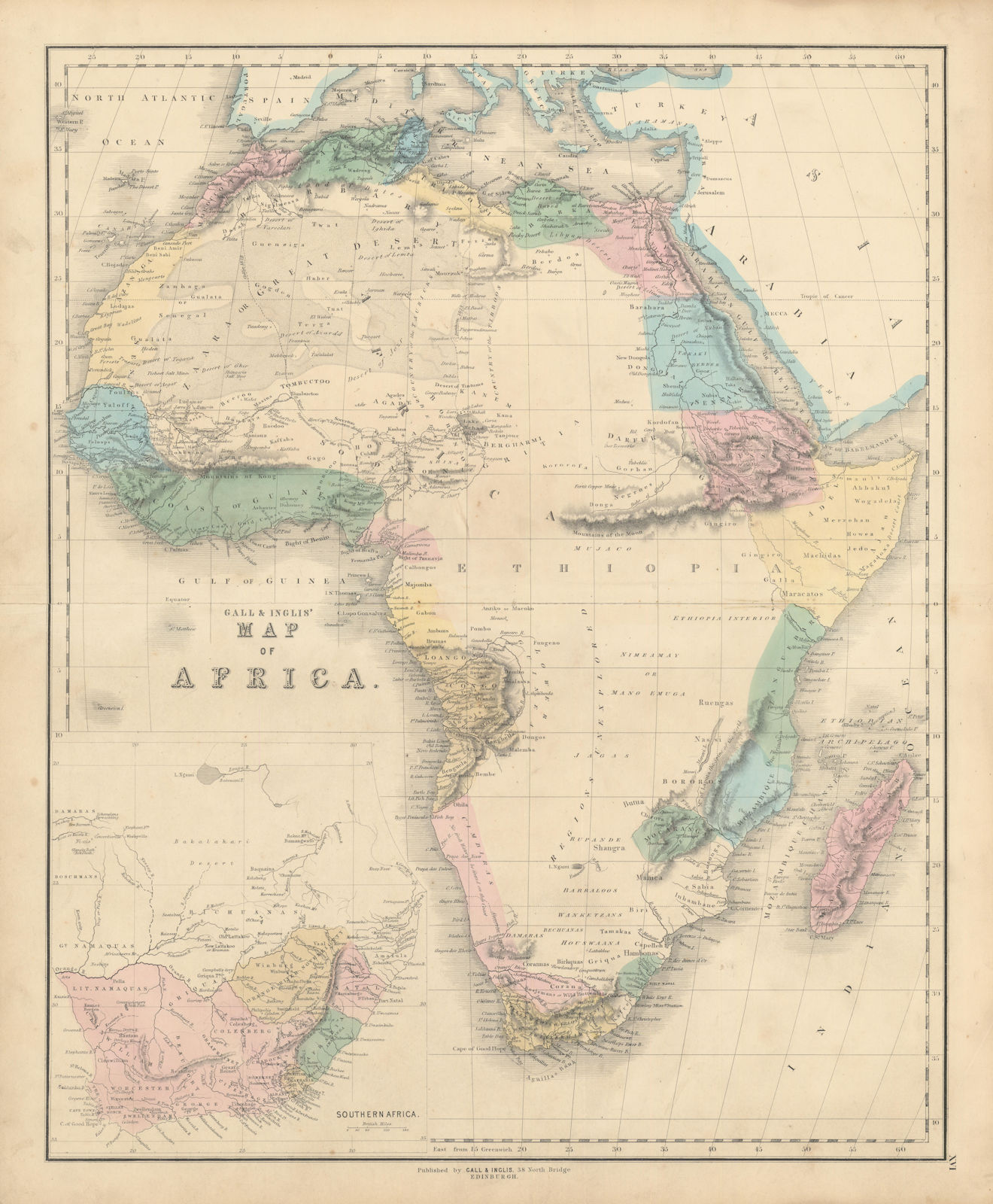 Associate Product Gall & Inglis' Map of Africa. Pre-colonial Africa "Regions unexplored" 1850