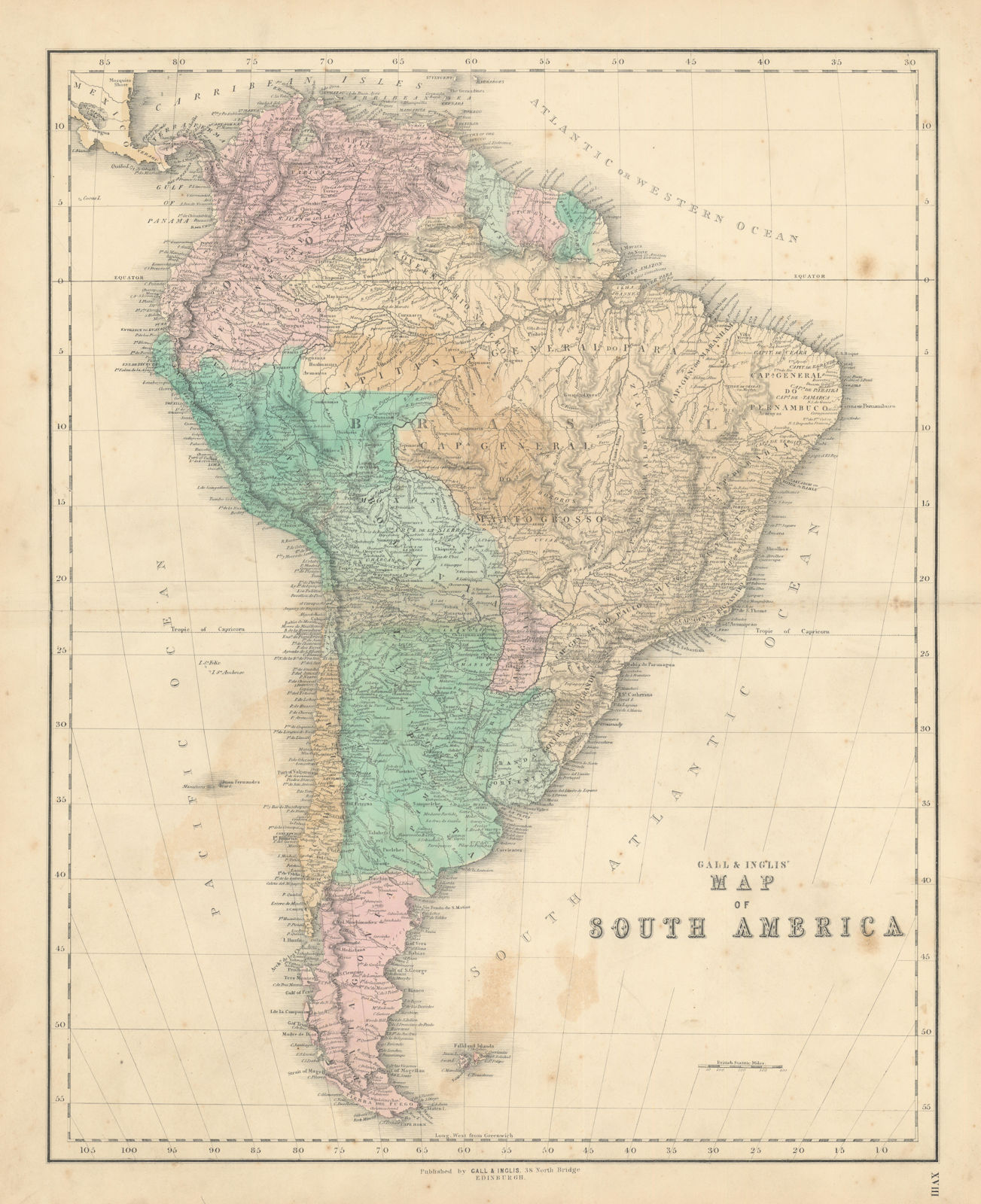 Gall & Inglis' Map of South America. Banda Oriental. Viceroyalty of Peru 1850