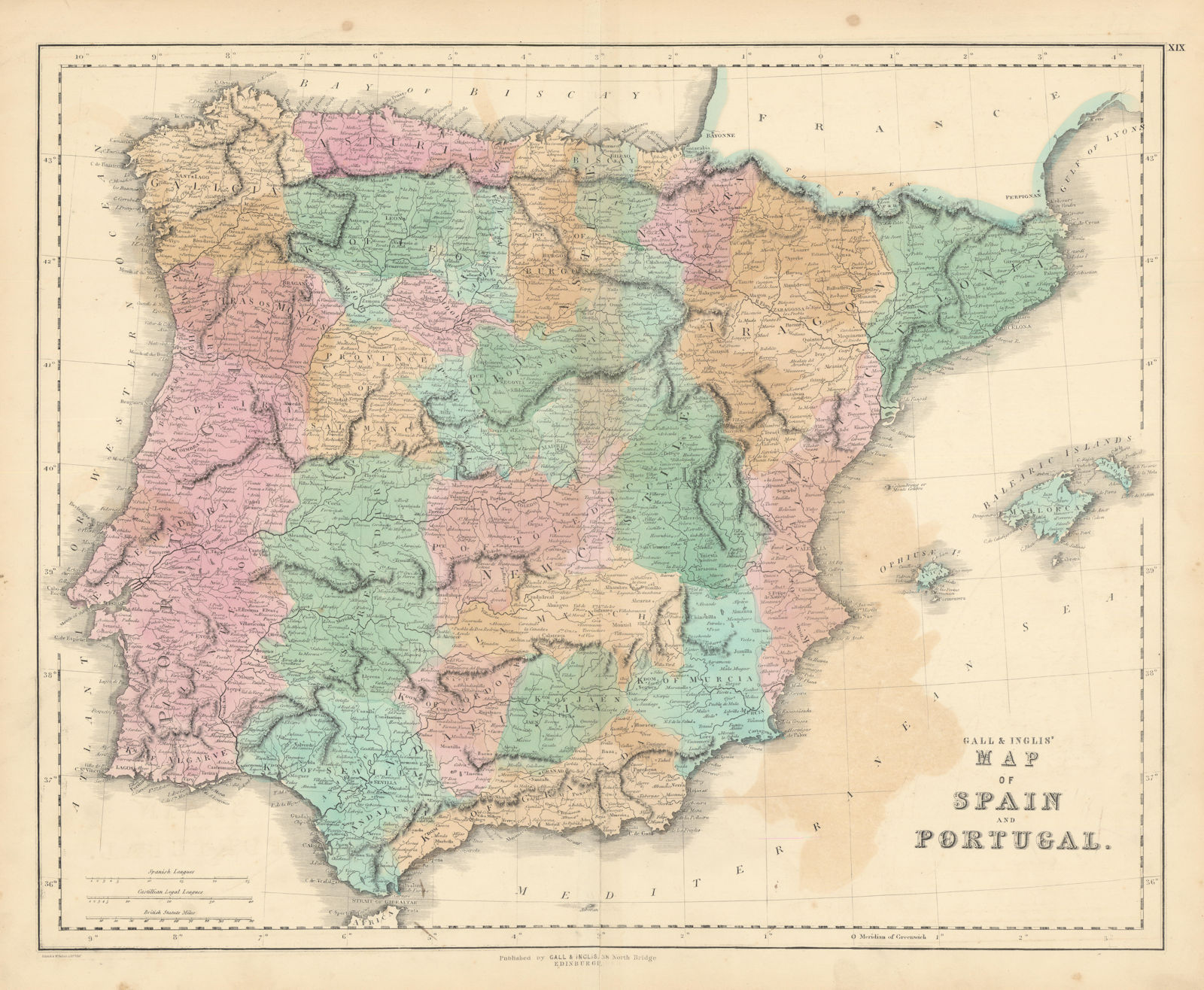 Gall & Inglis' Map of Spain and Portugal. Provinces. Iberia 1850 old