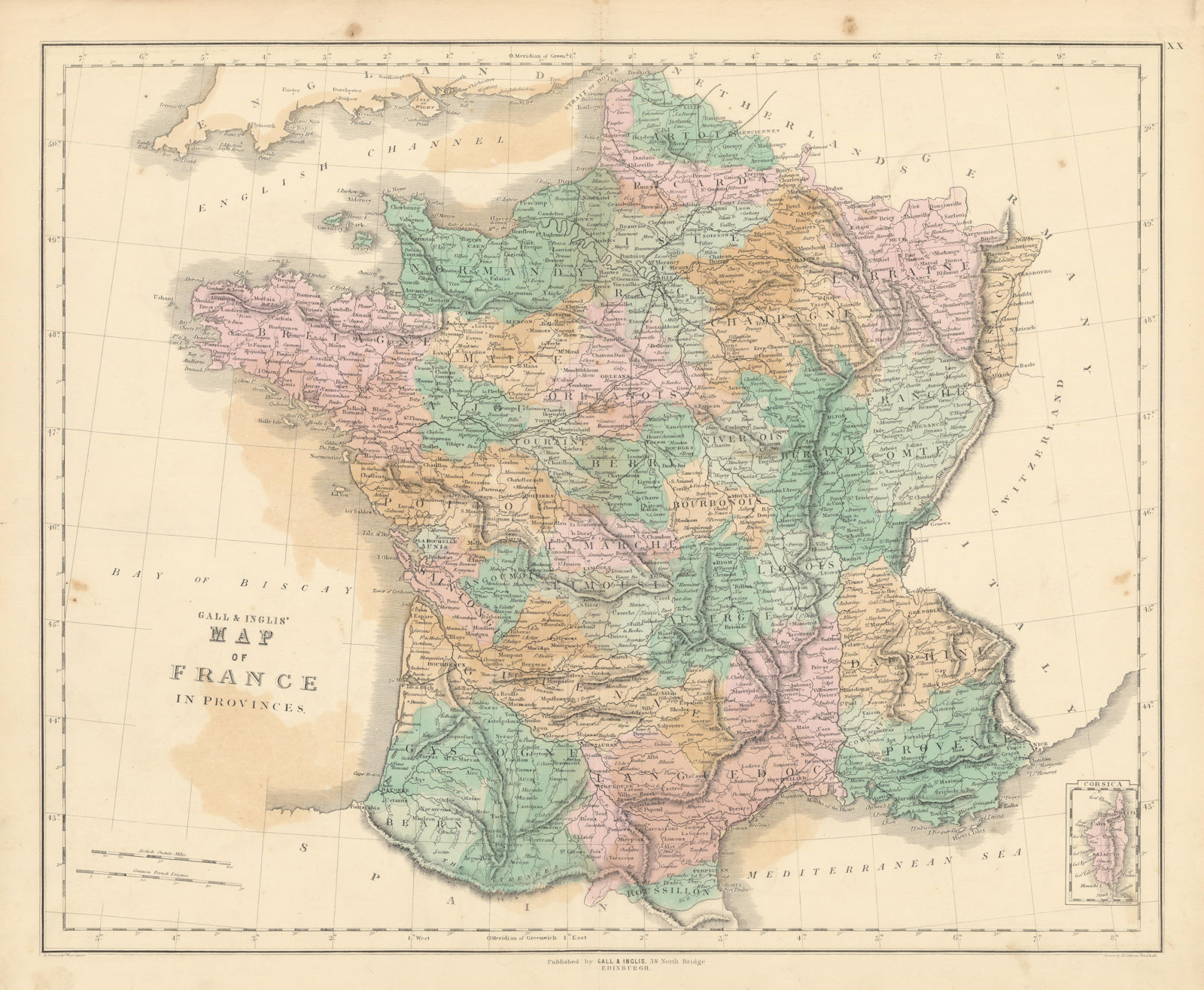 Associate Product Gall & Inglis' Map of France in Provinces. Railways 1850 old antique chart