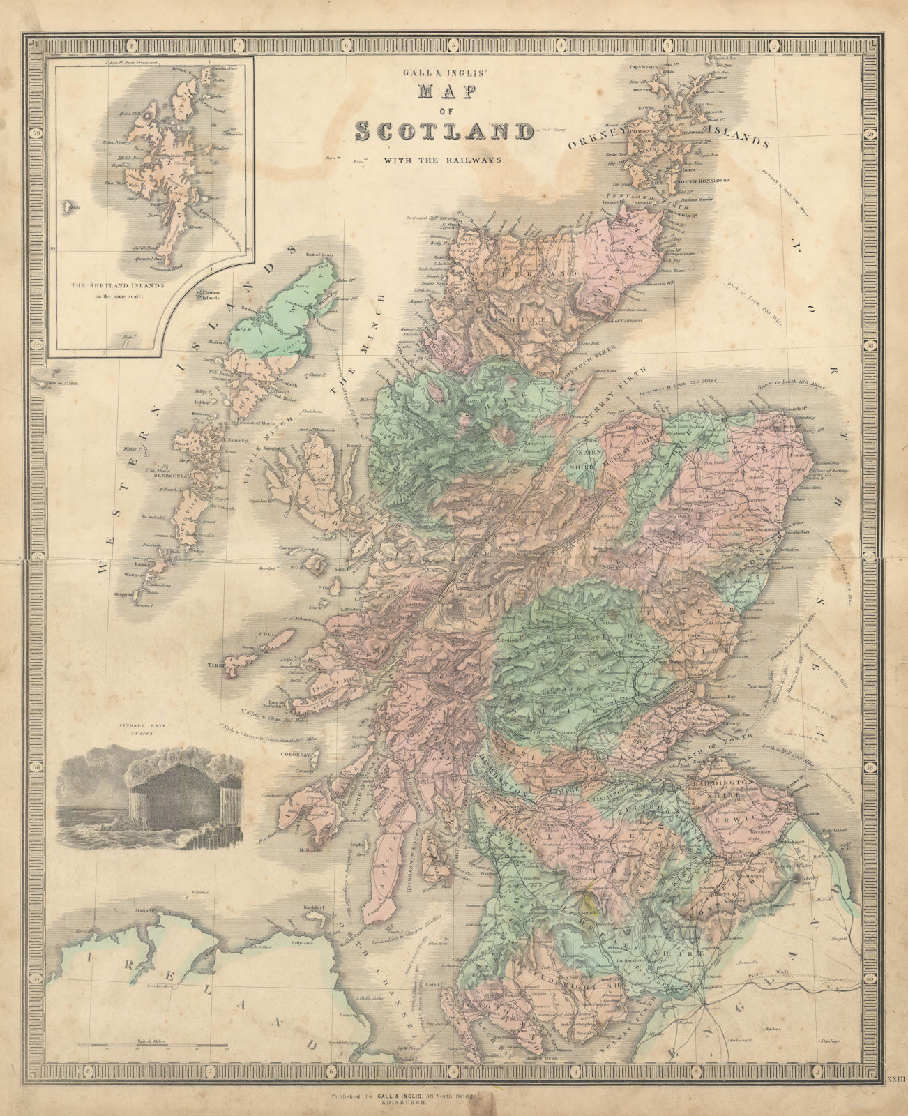 Associate Product Gall & Inglis' Map of Scotland with the Railways. Counties 1850 old