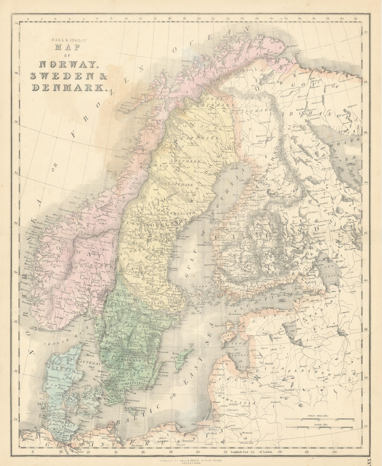 Associate Product Gall & Inglis' Map of Sweden, Denmark & Norway. Finland Scandinavia Baltic 1850