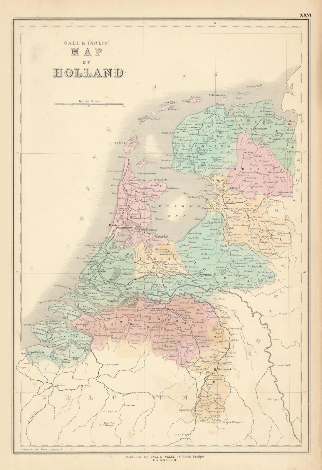 Gall & Inglis' Map of Holland. Netherlands. Railways 1850 old antique