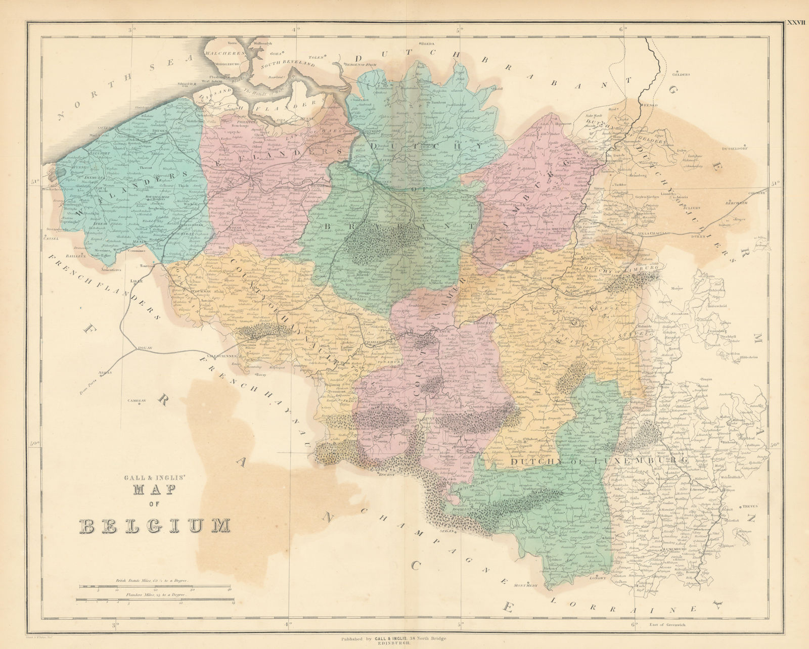 Associate Product Gall & Inglis' Map of Belgium. Provinces. Railways 1850 old antique chart