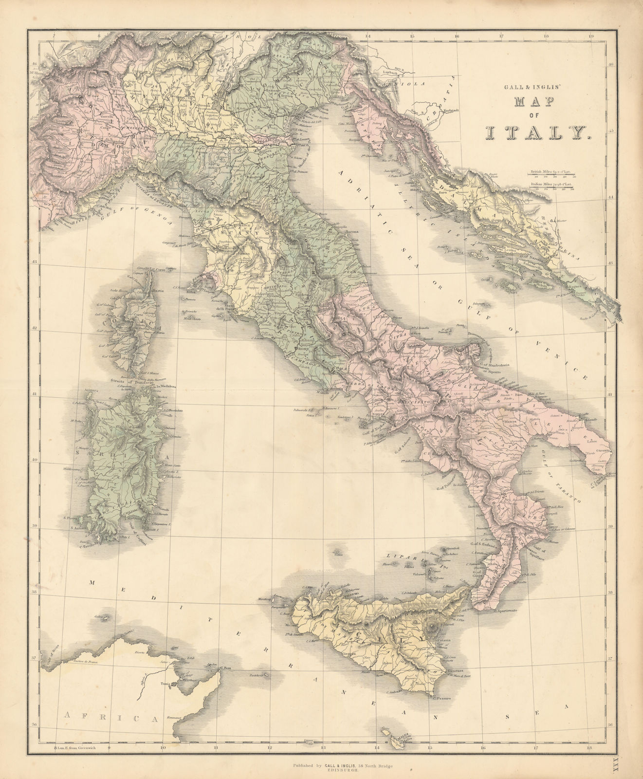 Associate Product Gall & Inglis' Map of Italy. Pre-Unification states 1850 old antique chart