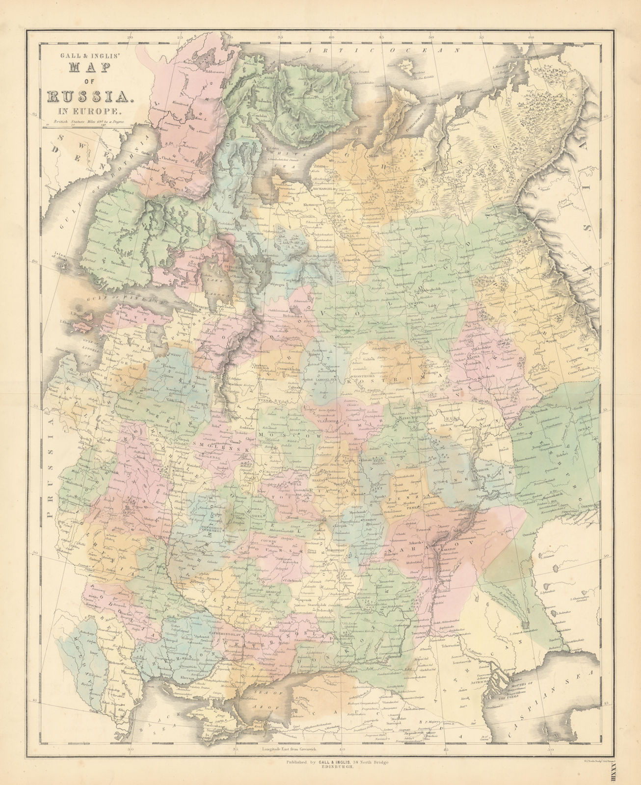 Associate Product Gall & Inglis' Map of Russia in Europe 1850 old antique vintage plan chart