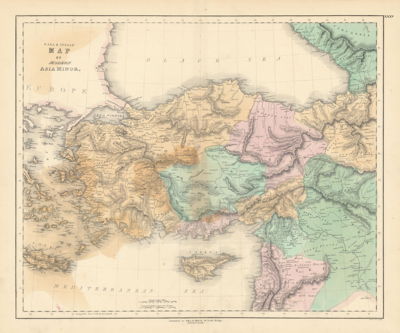 Associate Product Gall & Inglis' Map of Modern Asia Minor. Anatolia Aegean Cyprus Turkey 1850