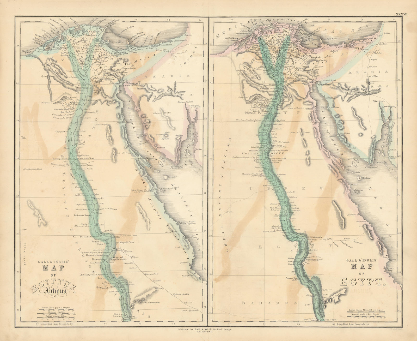 Associate Product Gall & Inglis' Map of Egyptus, Antiqua, and Modern Egypt. Nile valley 1850