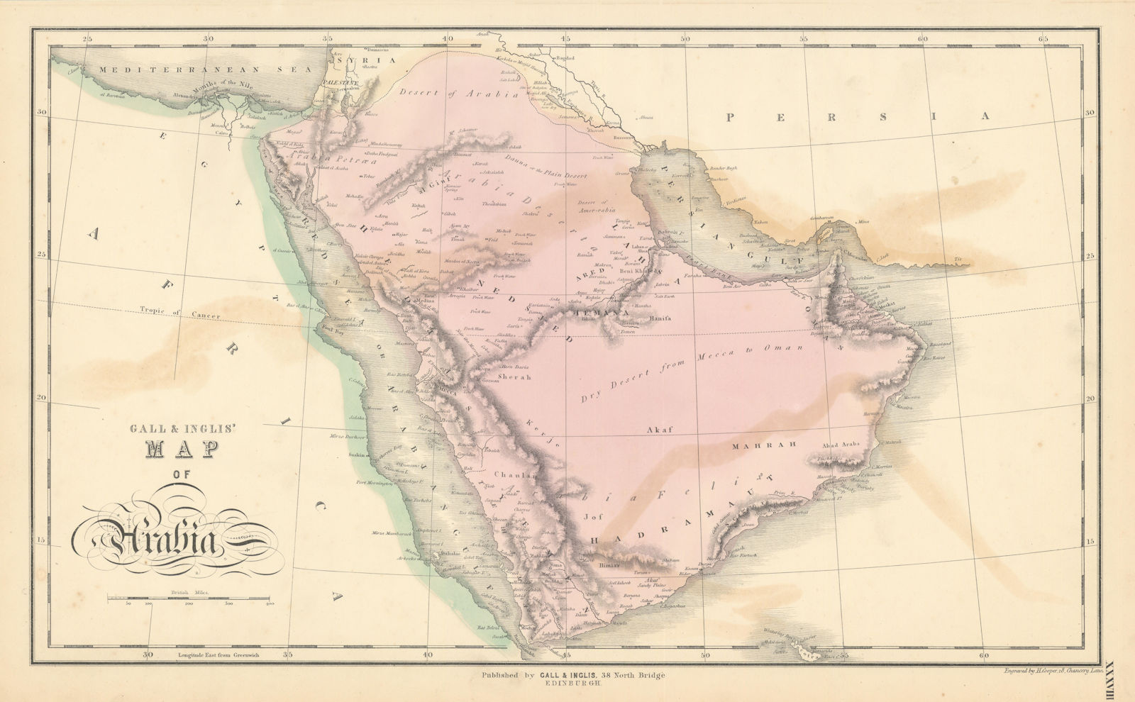 Associate Product Gall & Inglis' Map of Arabia. Grane Bahrain Muskat (Muscat) Ailah (Eilat) 1850