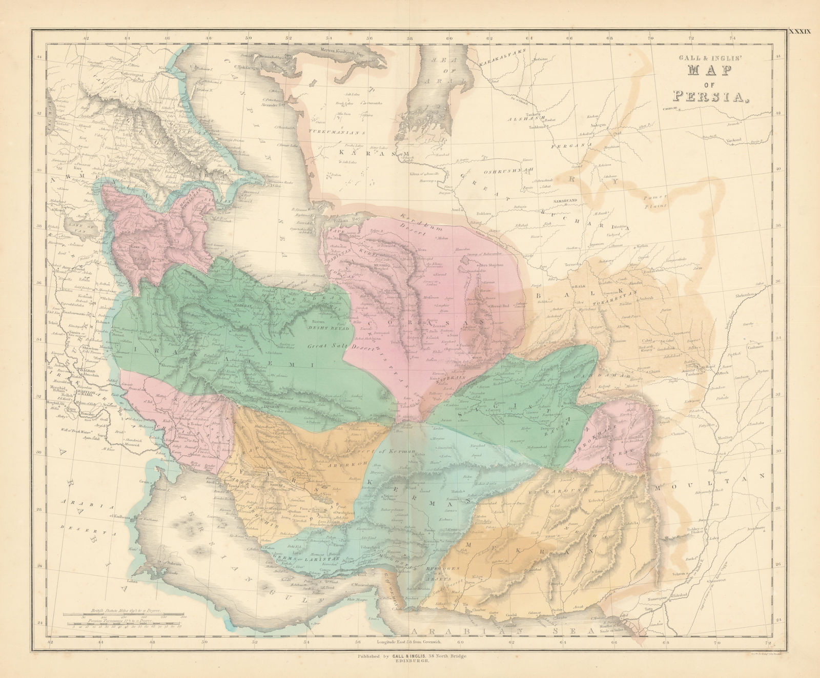 Associate Product Gall & Inglis' Map of Persia. "White Mosque" marked near RAK UAE 1850 old