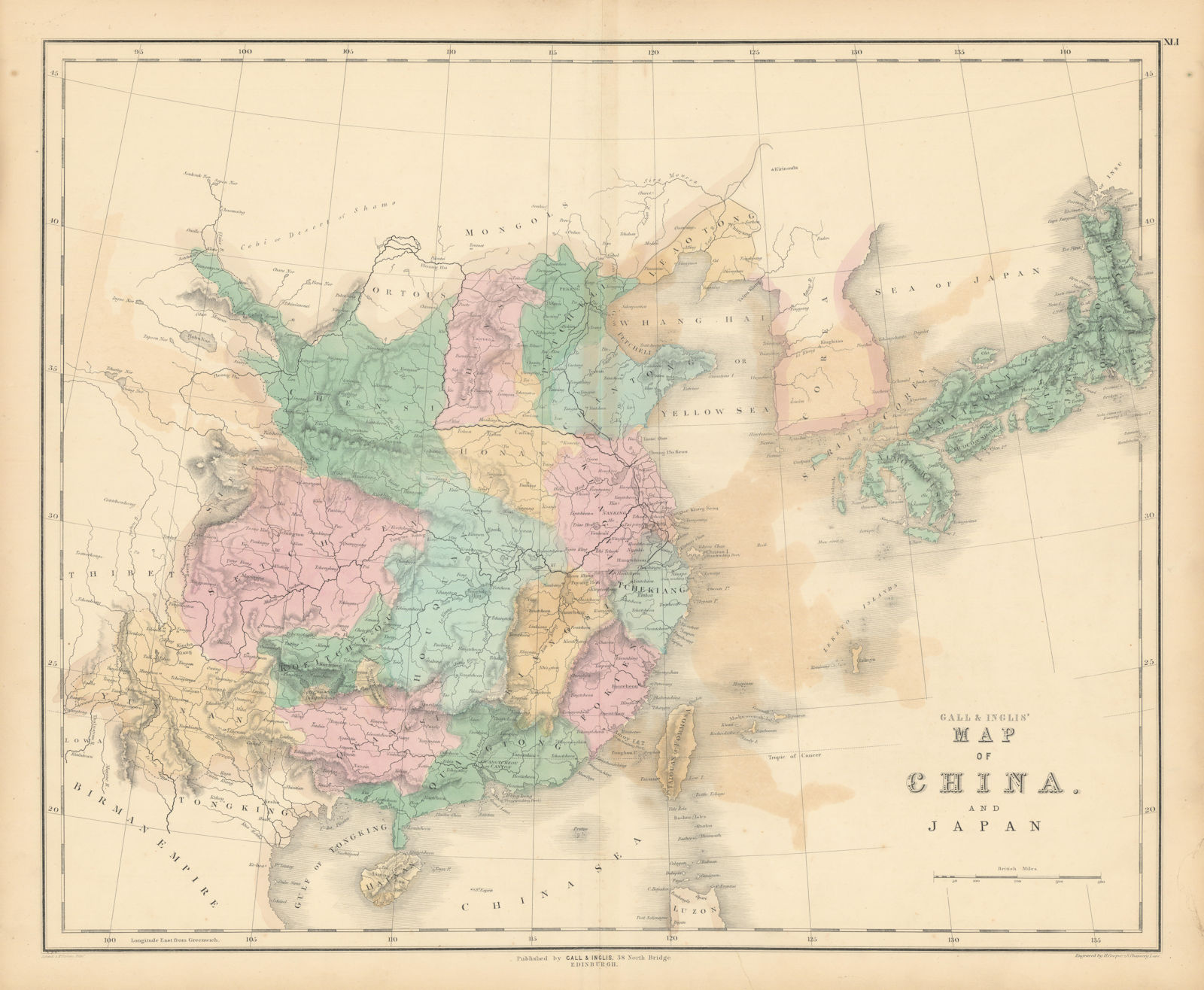 Gall & Inglis' Map of China & Japan. "Hong Kong (Free trading port)". Korea 1850