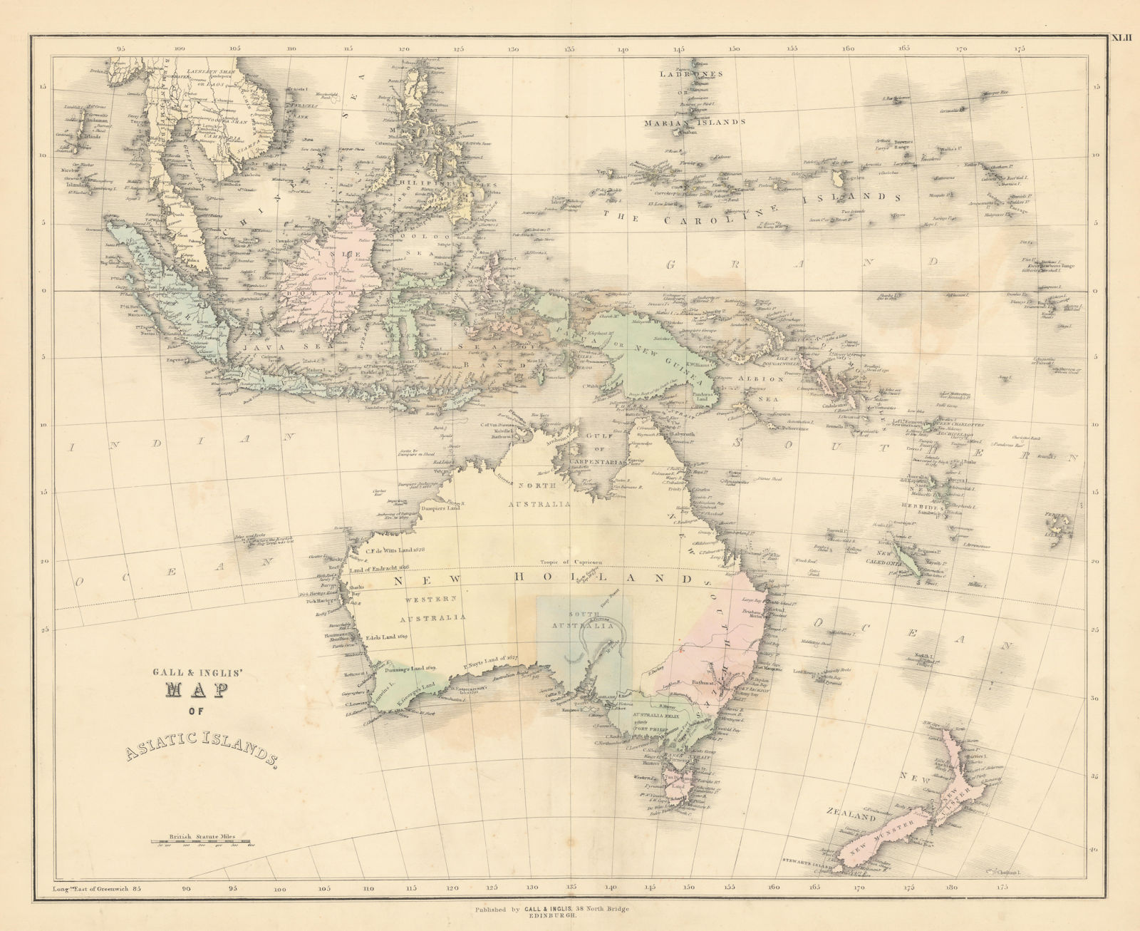 Associate Product Gall & Inglis' Map of Asiatic Islands. New Holland Australia Leeuwins Land 1850