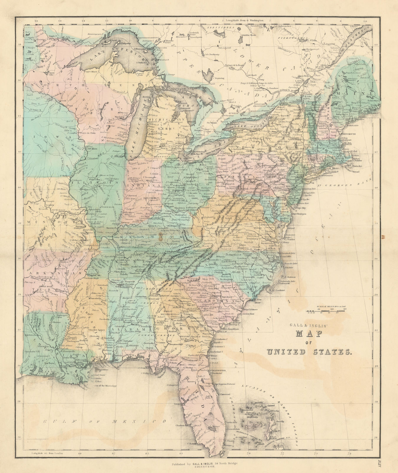 Associate Product Gall & Inglis' Map of United States. Some Native American villages marked 1850