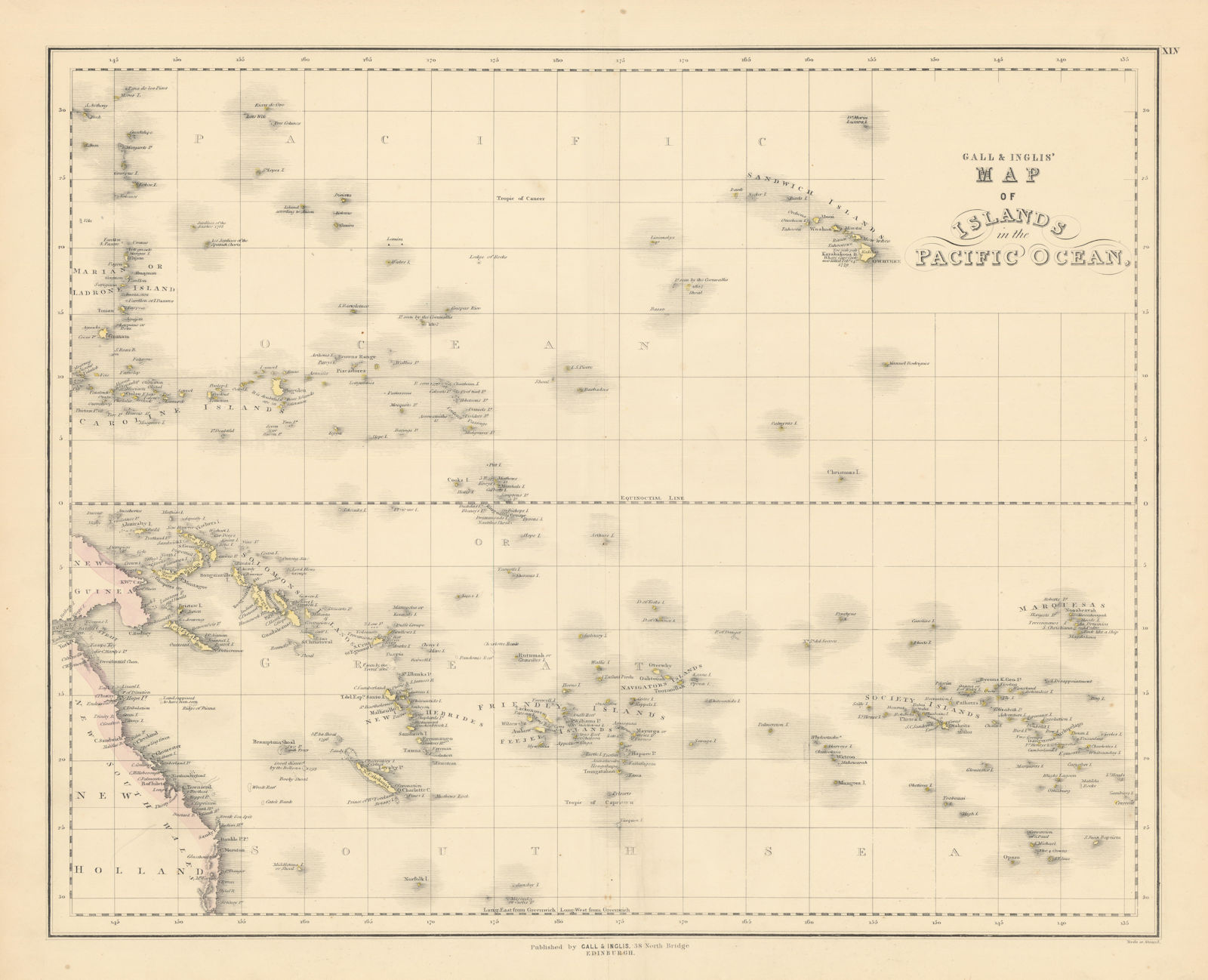 Associate Product Gall & Inglis' Map of Islands in the Pacific Ocean. Polynesia Melanesia 1850